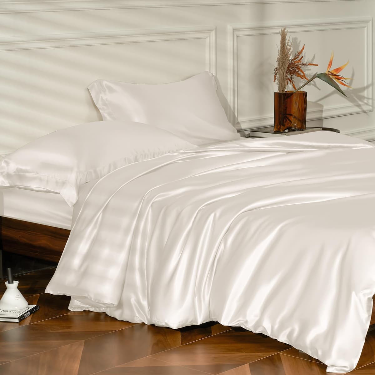 THXSILK Set de funda nórdica y sábanas de seda 25 Momme 4 piezas (King)
