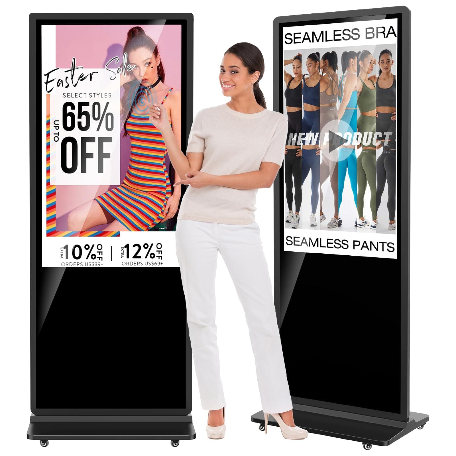 JIYANG 55" 4K Touchscreen Digital Signage vertical de piso, Android, HDMI, logo personalizado, negro MWE-CS55BCT401