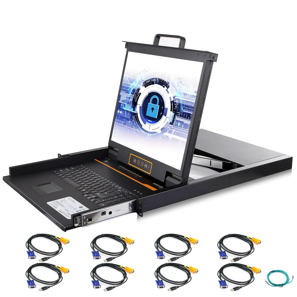 Kinan KVM Rackmount 1U 8 Puertos con monitor 19" y consola teclado/touchpad (incluye cable de puesta a tierra) XL1908 with Grounding Cable