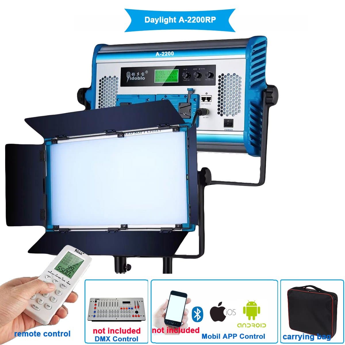 Yidoblo A-2200RP - Panel LED soft daylight 150W 5500K con control DMX/App y bolso A-2200RP daylight w/ bag