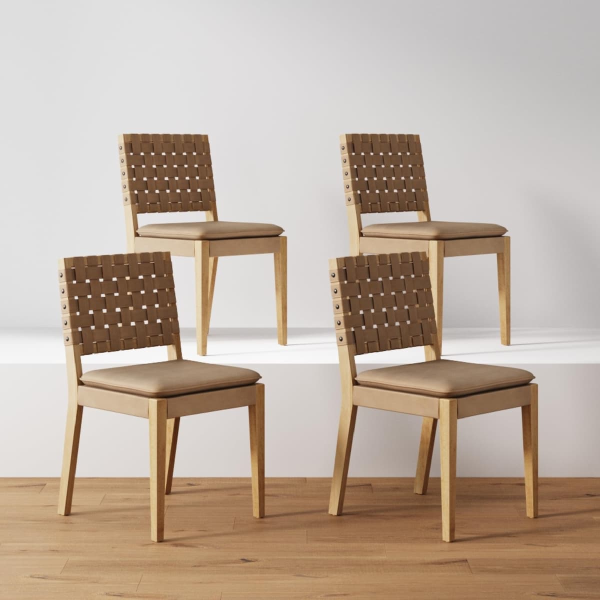 Nathan James Cohen Silla de comedor mid-century con respaldo tejido, set de 4 24520-4