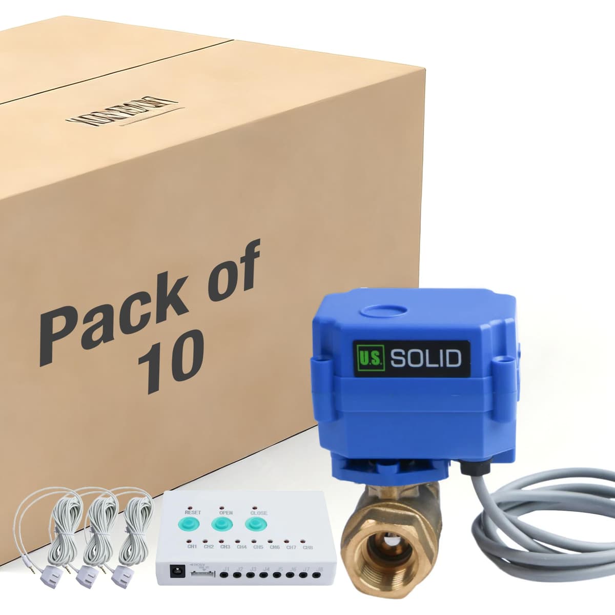 U.S. Solid Sistema detector de fugas con válvula motorizada 3/4" y 3 sensores (Pack de 10) USS-LDV00005