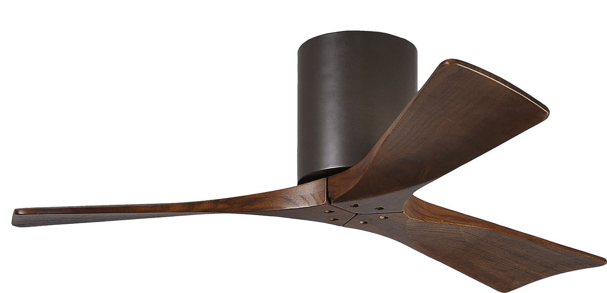 Matthews Irene IR3H-TB-42 ventilador de techo hugger 42" con control remoto y pared, motor DC silente, 3 aspas madera nogal, bronce texturizado