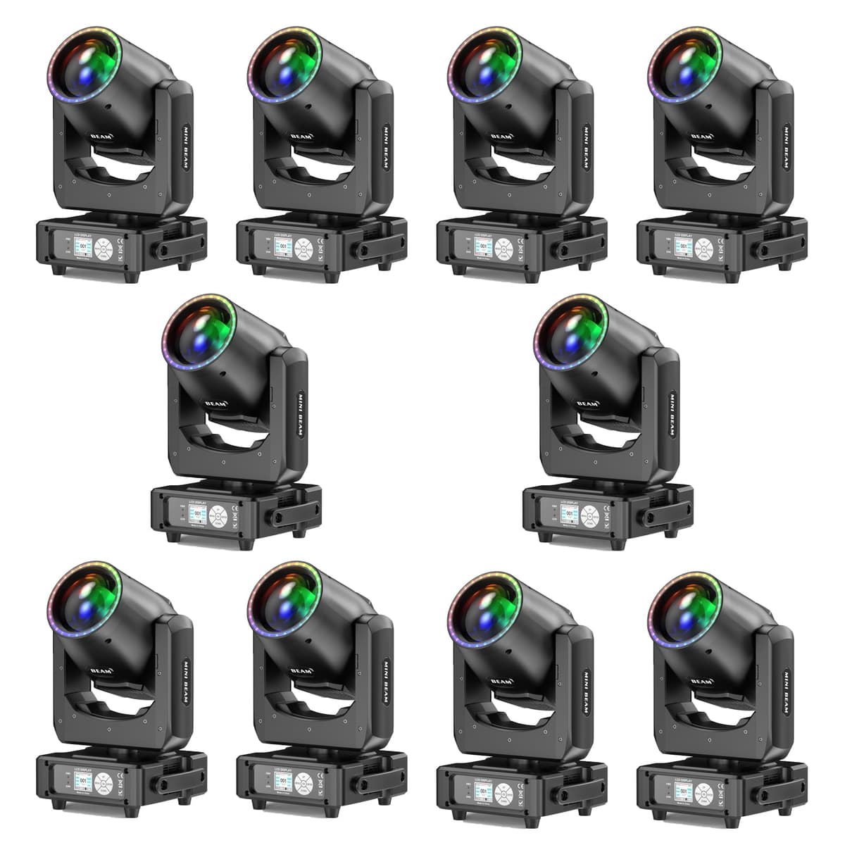 GdjRttk 10PCS 350W 7R Beam Moving Head Light con tira LED RGB, DMX512, 48 prismas y 14 gobos 02357X10