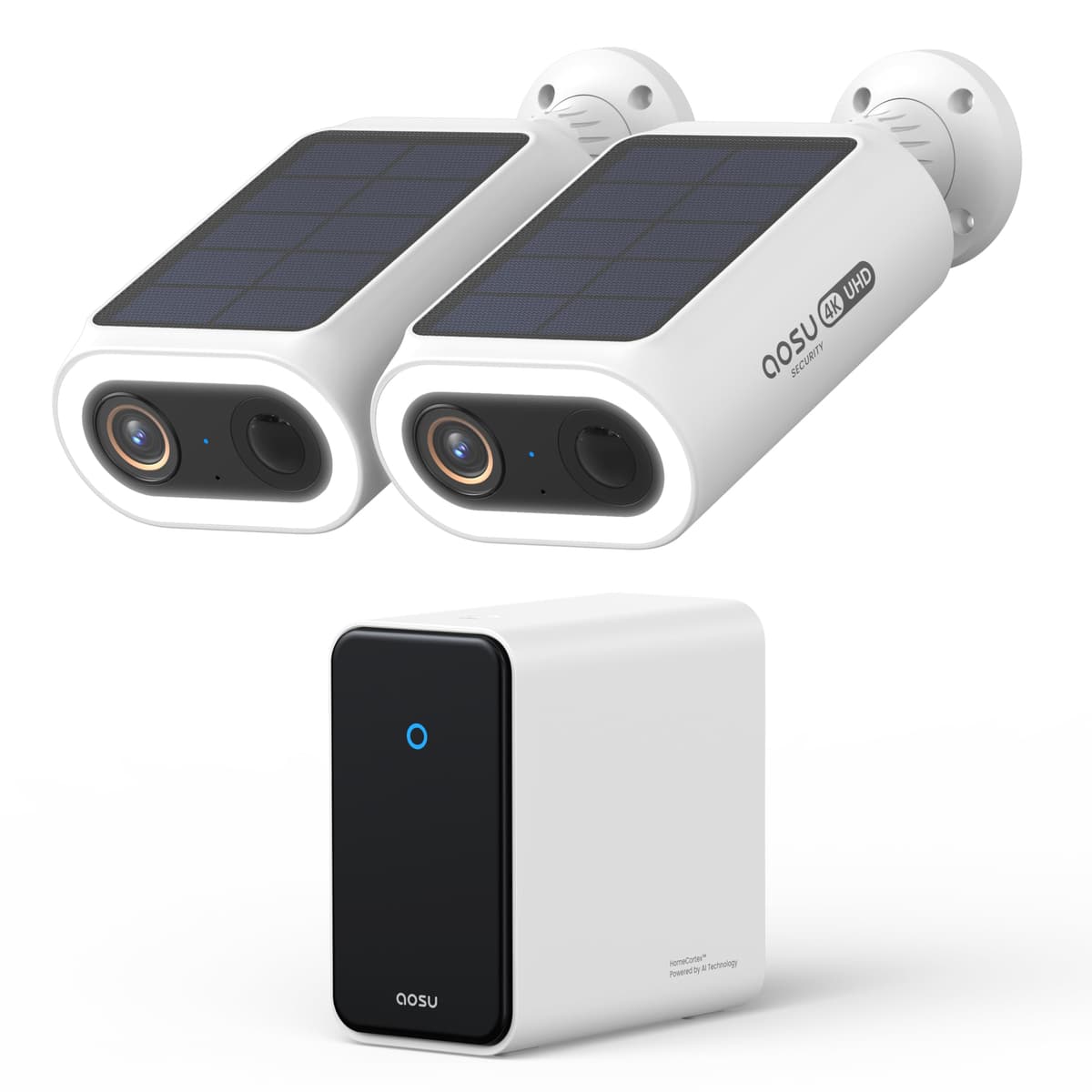 Cámaras de Seguridad Solares Inalámbricas AOSU 4K para Exteriores, Expandible a 16TB (32GB Integrados) Sistema de Seguridad Doméstica HomeCortex, Reconocimiento Facial por IA y Detección de Comportamiento, Kit de 2 Cámaras C8S-2 kit