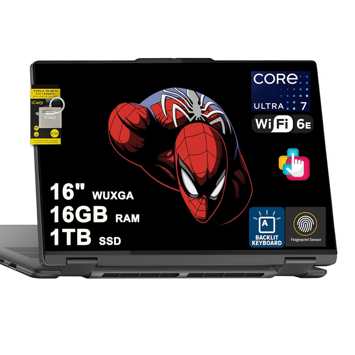 Lenovo Yoga 7 16 2 en 1 Portátil 16" WUXGA IPS Pantalla Táctil Intel Ultra 5 de 8 núcleos 226V (hasta 40 Tops) 16GB DDR5 1TB SSD Retroiluminado Huella digital para Diseñador Negocios Profesional Win11 ICP Hub con Copilot AI Ultra 5 226V