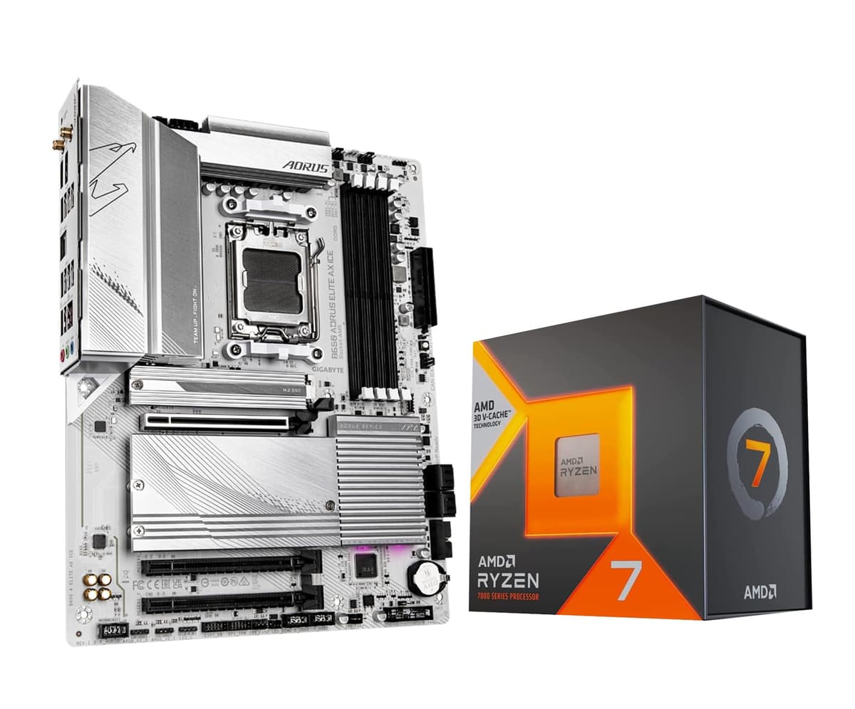 INLAND Micro Center Procesador AMD Ryzen 7 7800X3D con Placa Base GIGABYTE B650 AORUS Elite AX ICE (AM5, ATX, DDR5, Triple M.2, USB 3.2 Gen2x2 Tipo-C, WiFi 6E) 7800X3DB650AElAXICE