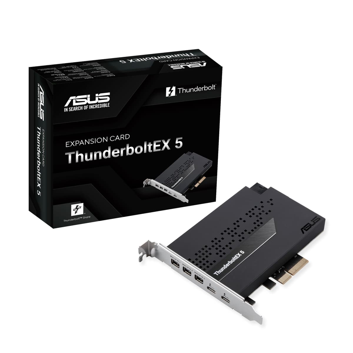 ASUS ThunderboltEX 5 Expansion Card - Dual Thunderbolt 5 USB-C Ports, 120Gbps Bandwidth, DisplayPort 2.1, PCIe 4.0 x4, USB4, Compatible for Intel 800 Series Motherboards