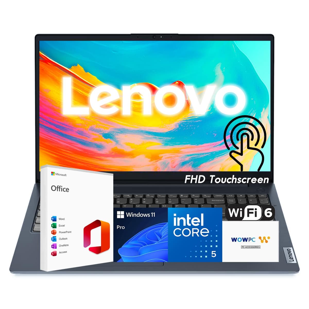 Lenovo IdeaPad Empresarial, Laptop 15.6" FHD Táctil, Intel 13ª Generación i5 de 10 núcleos (hasta 4.6 GHz), 40 GB RAM, 2 TB SSD, Copilot AI Ready, Wi-Fi 6, Windows 11 Pro con Microsoft Office, WOWPC USB 1i