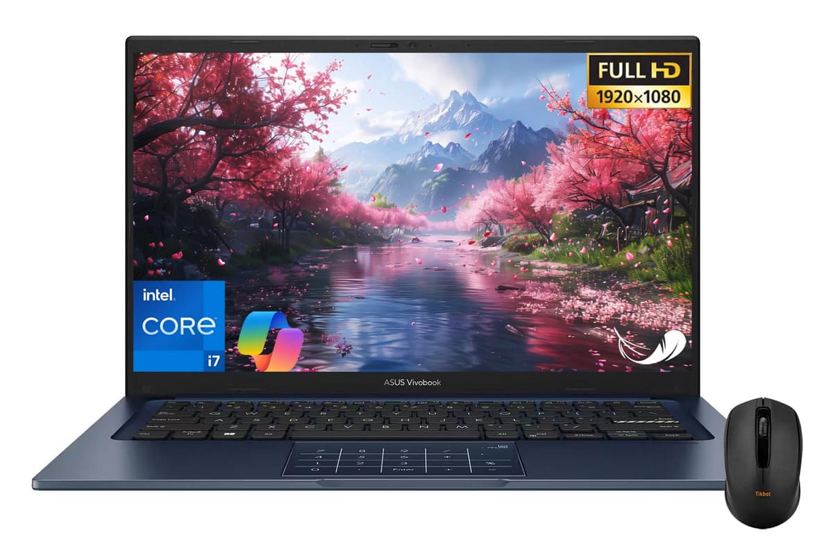 ASUS Vivobook 14" Laptop - FHD (1920 x 1080) - Intel Core i7-1355U - 10 núcleos - Intel UHD Graphics - Copilot - Cámara de privacidad - Windows 11 Home - con mouse inalámbrico (40 GB RAM | 2 TB SSD) X1404VA-I712512