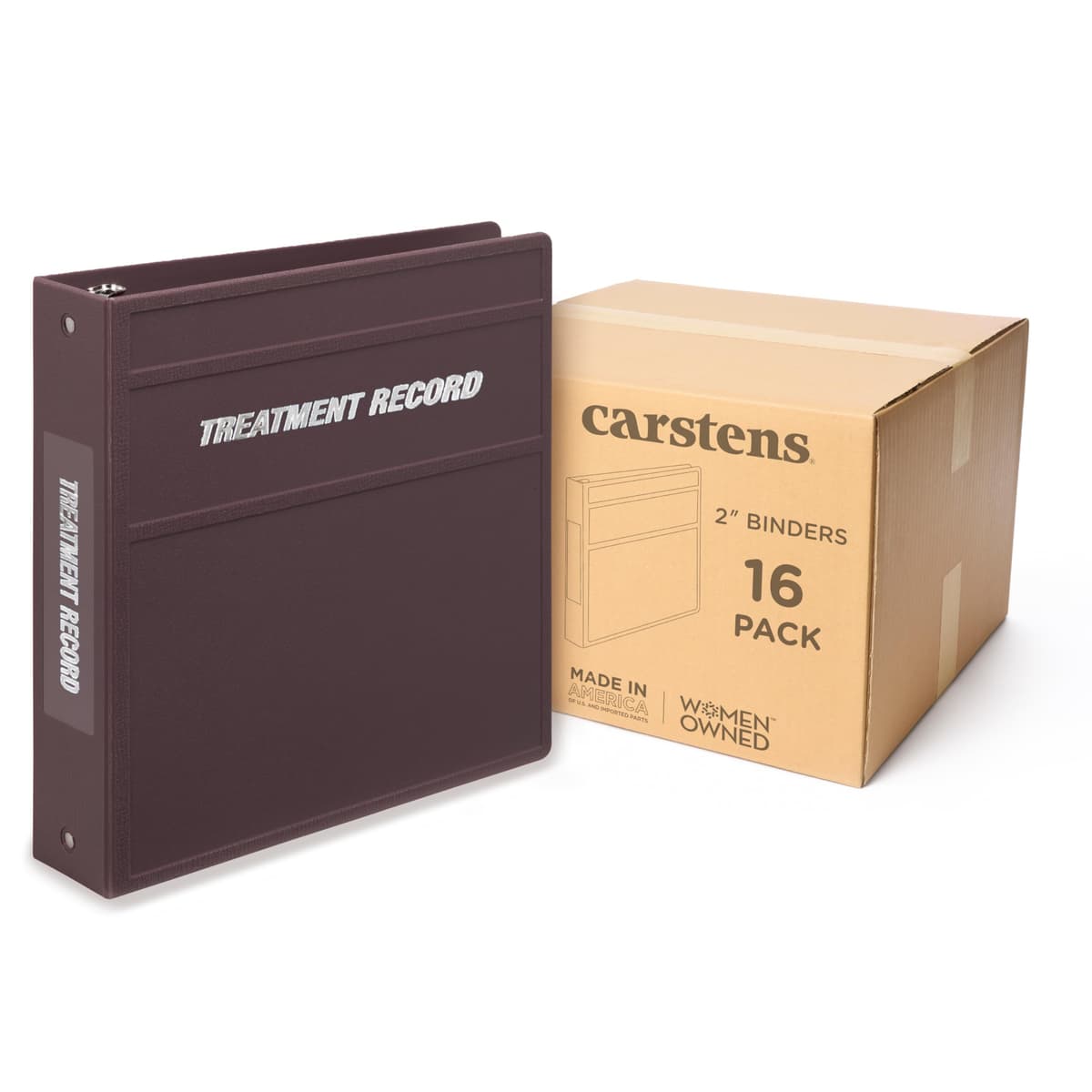 Carstens 2" Heavy Duty Round Ring Binder para Treatment Administration Records - Lado de apertura, Ciruela, Case de 16 (1769-3RCS)