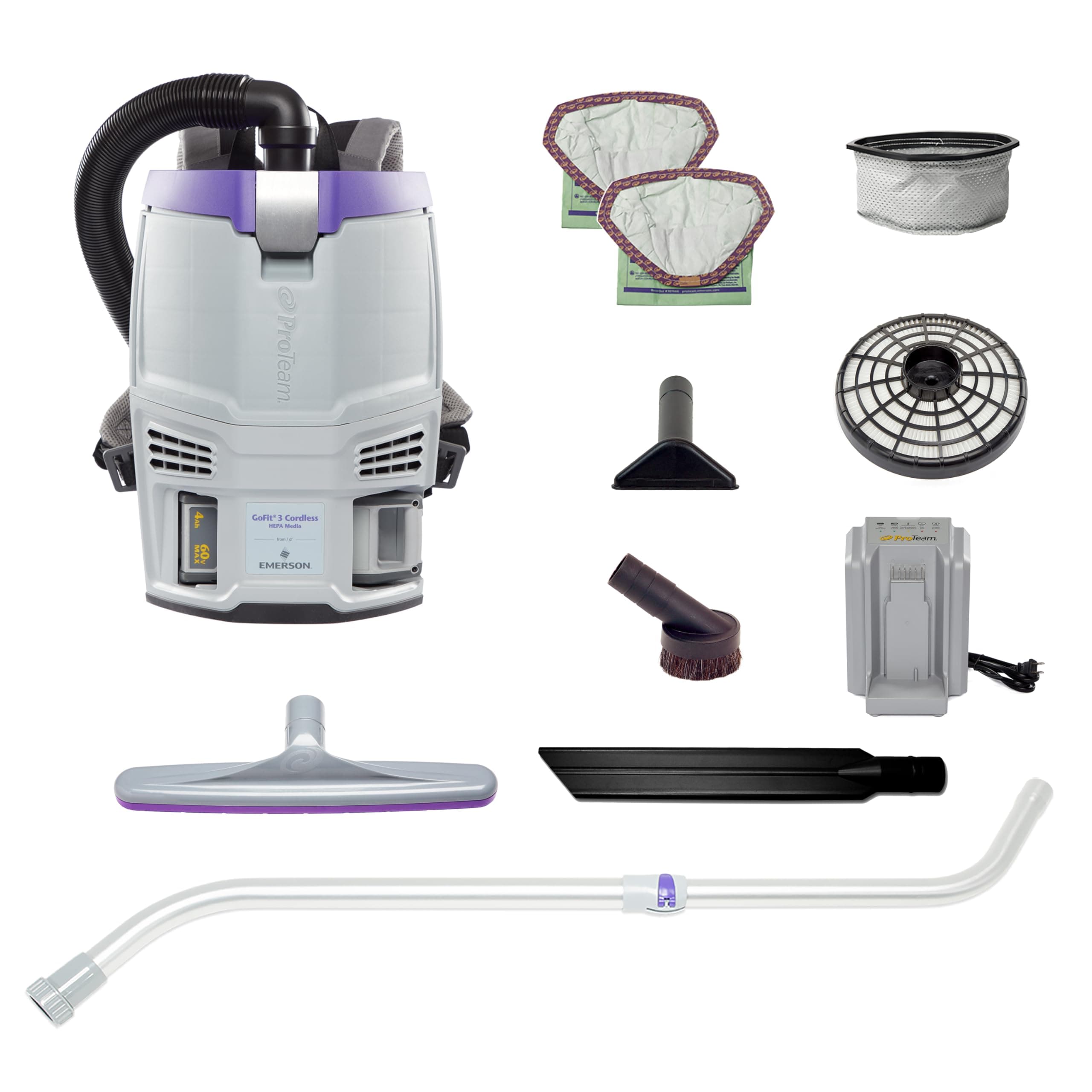 ProTeam GoFit 3 Cordless Backpack Vacuum 3 qt con kit Xover Multi-Surface, 4Ah, modelo 107774