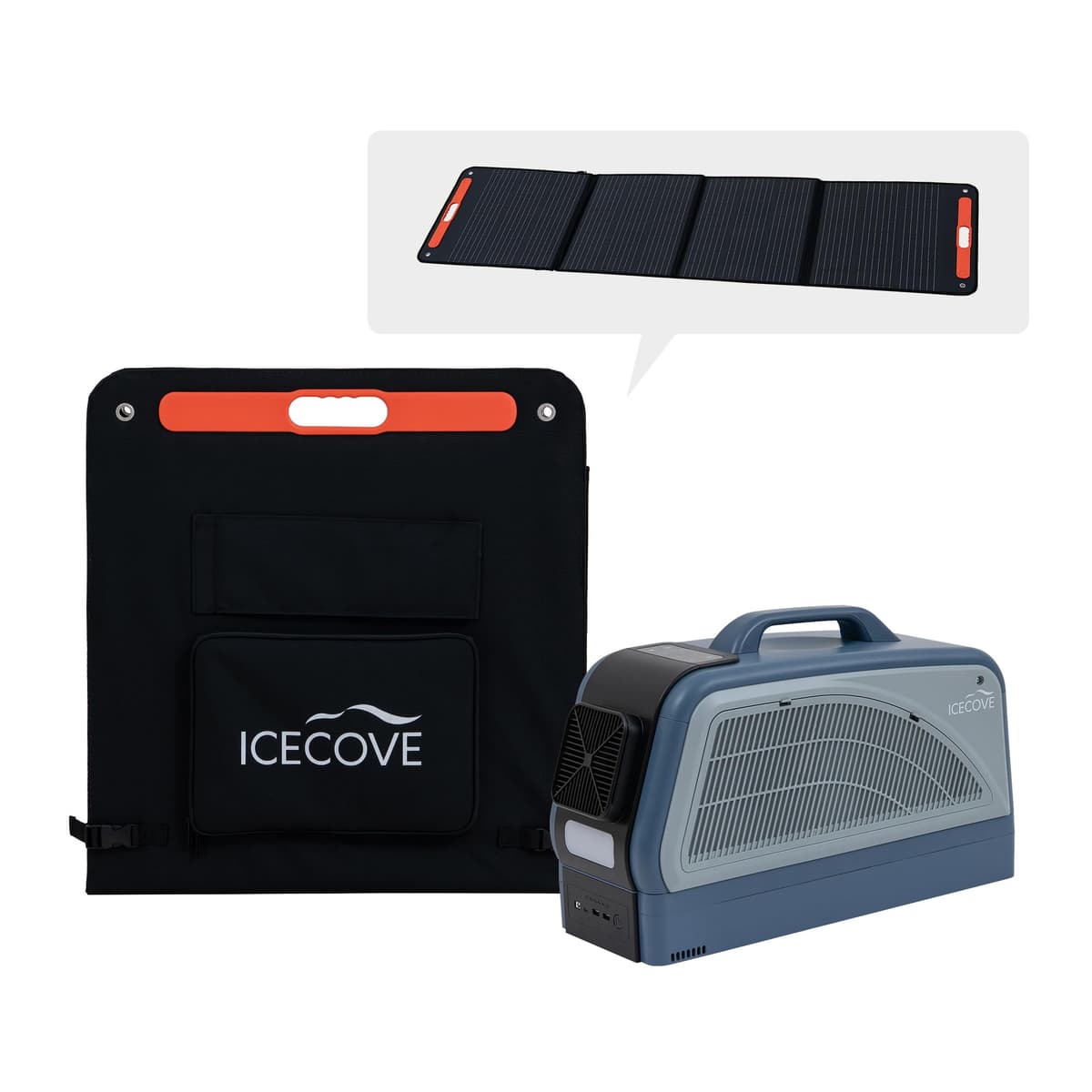 IceCove Aire Acondicionado Portátil 2500BTU con Batería Adicional y Panel Solar, 250W, 25.5VDC, 2 Velocidades de Ventilador, 3 Modos de Luz, Azul N101900300