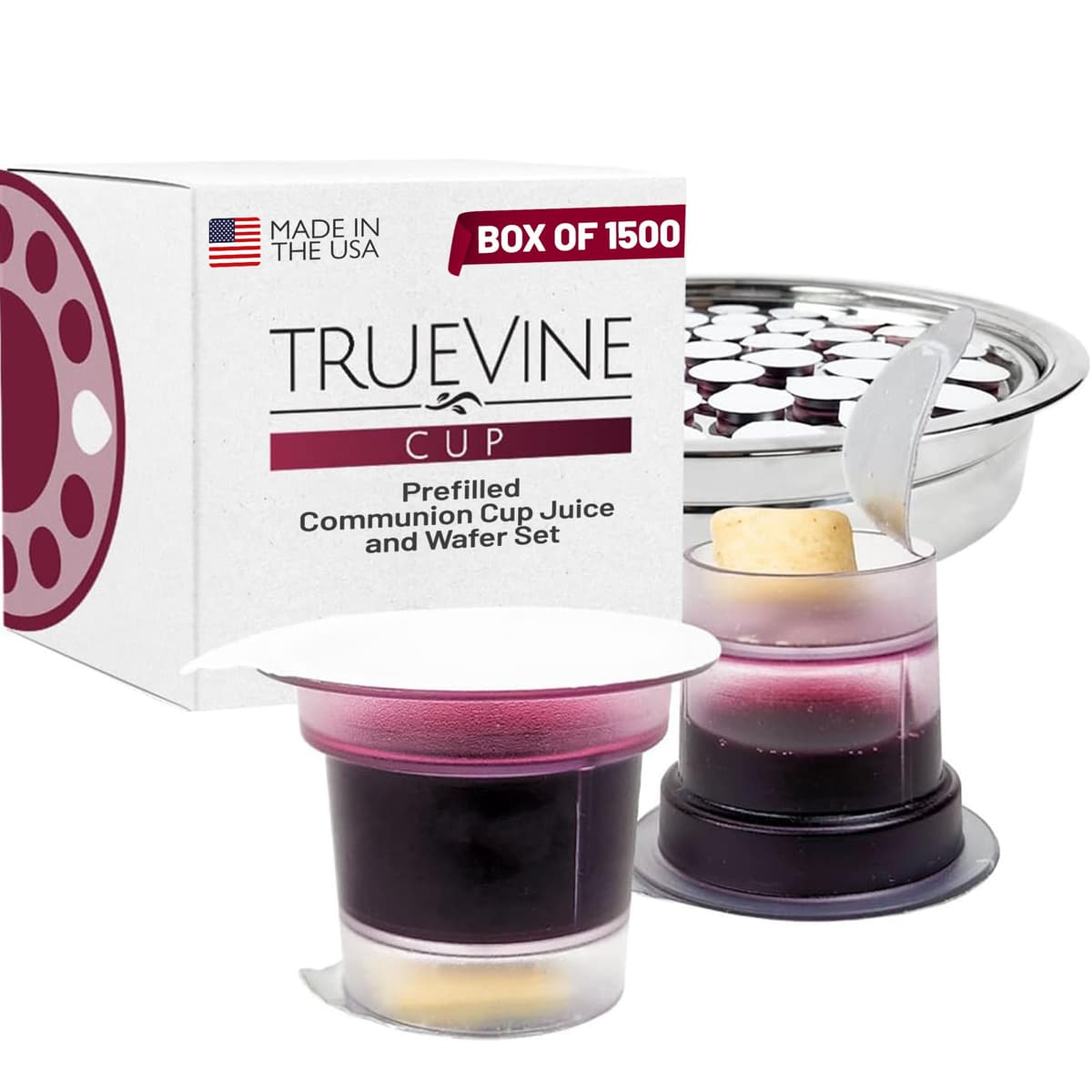 TrueVine - Set de vasitos de comunión con oblea, superior e inferior - 1500 unidades