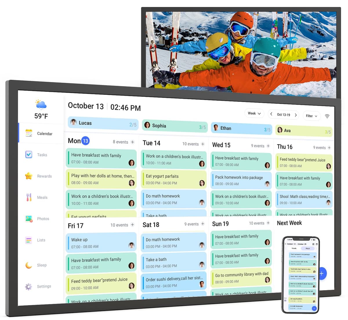 PWOSUN Smart Digital Calendar Chore Chart - Planner 32" con pantalla táctil, fotos y sistema de estrellas WE32H1