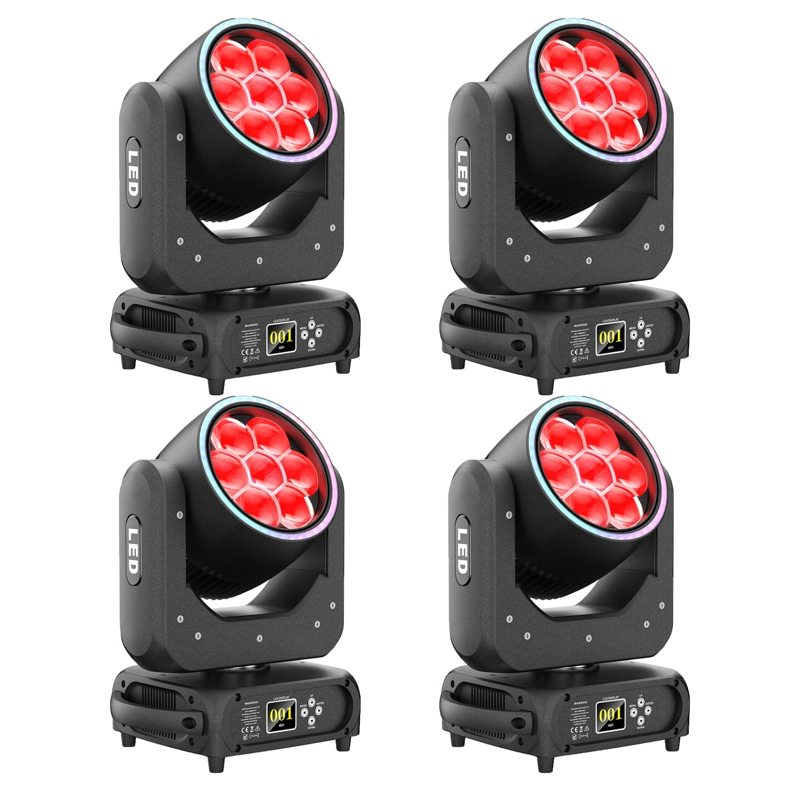 HOLDLAMP 4PCS Zoom Moving Head Light con aro RGB, 7x40W LED 4-en-1 con control individual por DMX512 para conciertos 02111-04