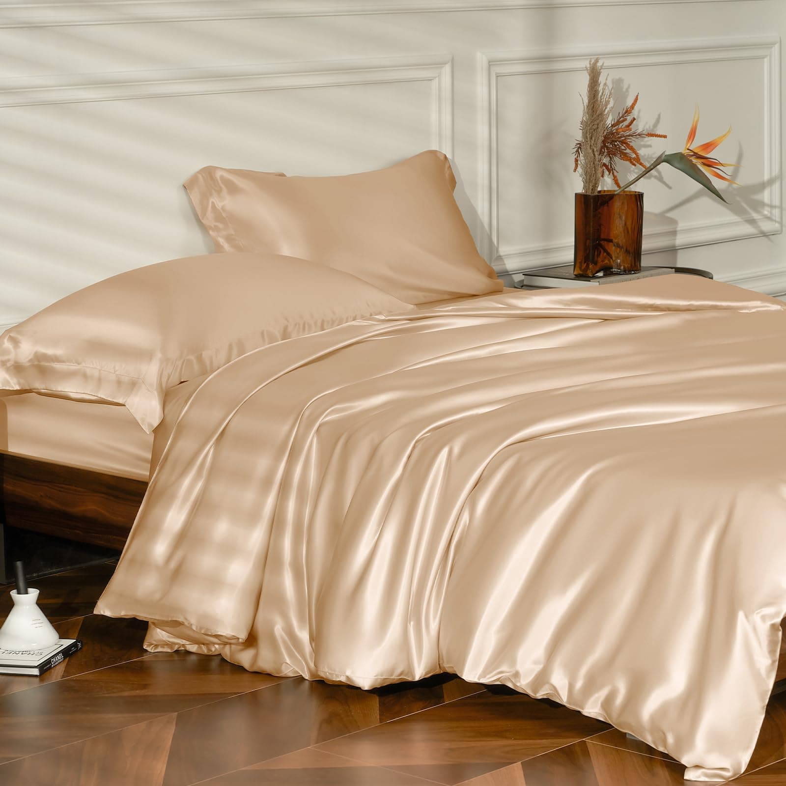 THXSILK 25 Momme Silk Duvet Cover Set 4PCS (Champagne, Full)
