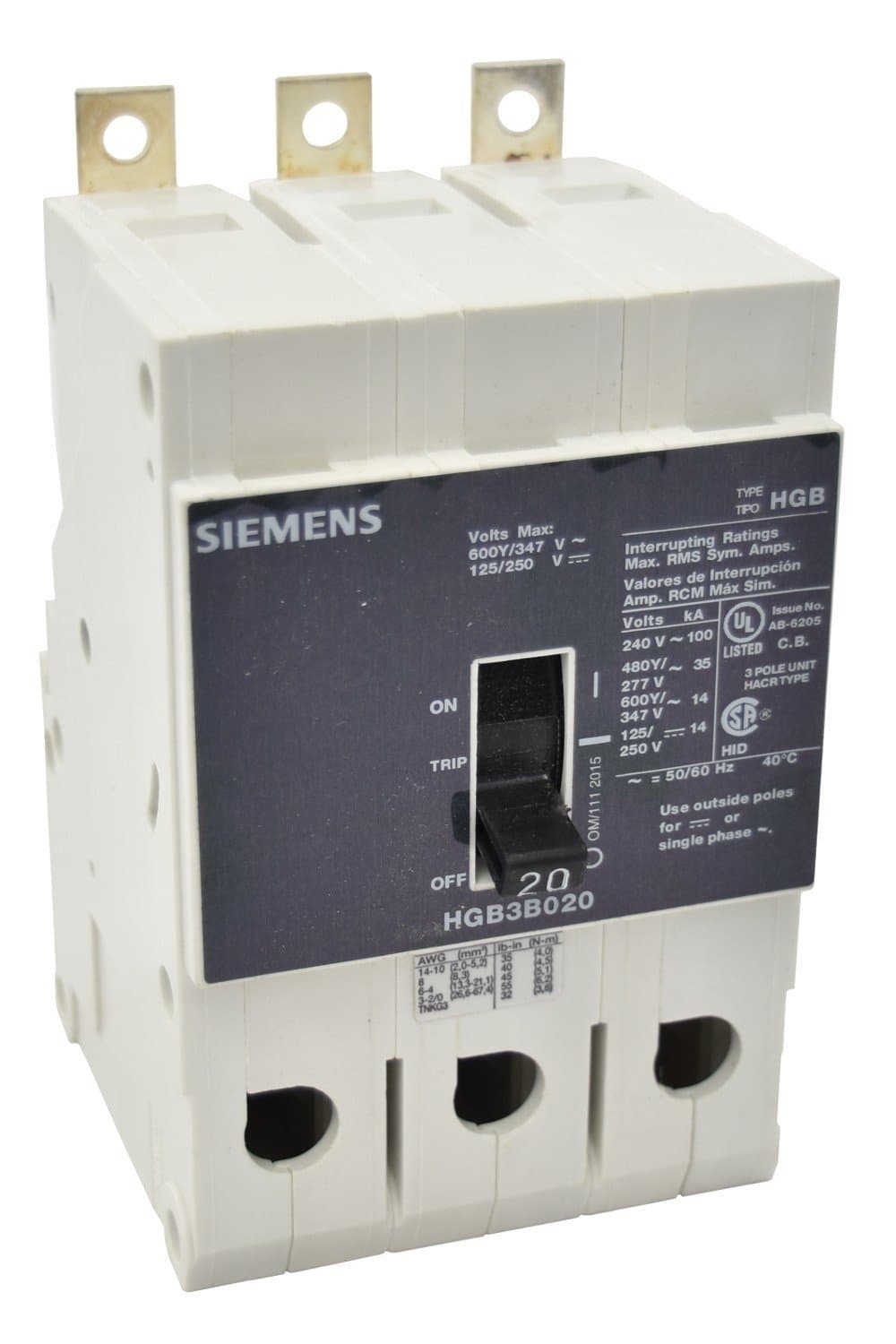 Siemens Square D HGB3B040B interruptor 3 polos 40 A 480 V