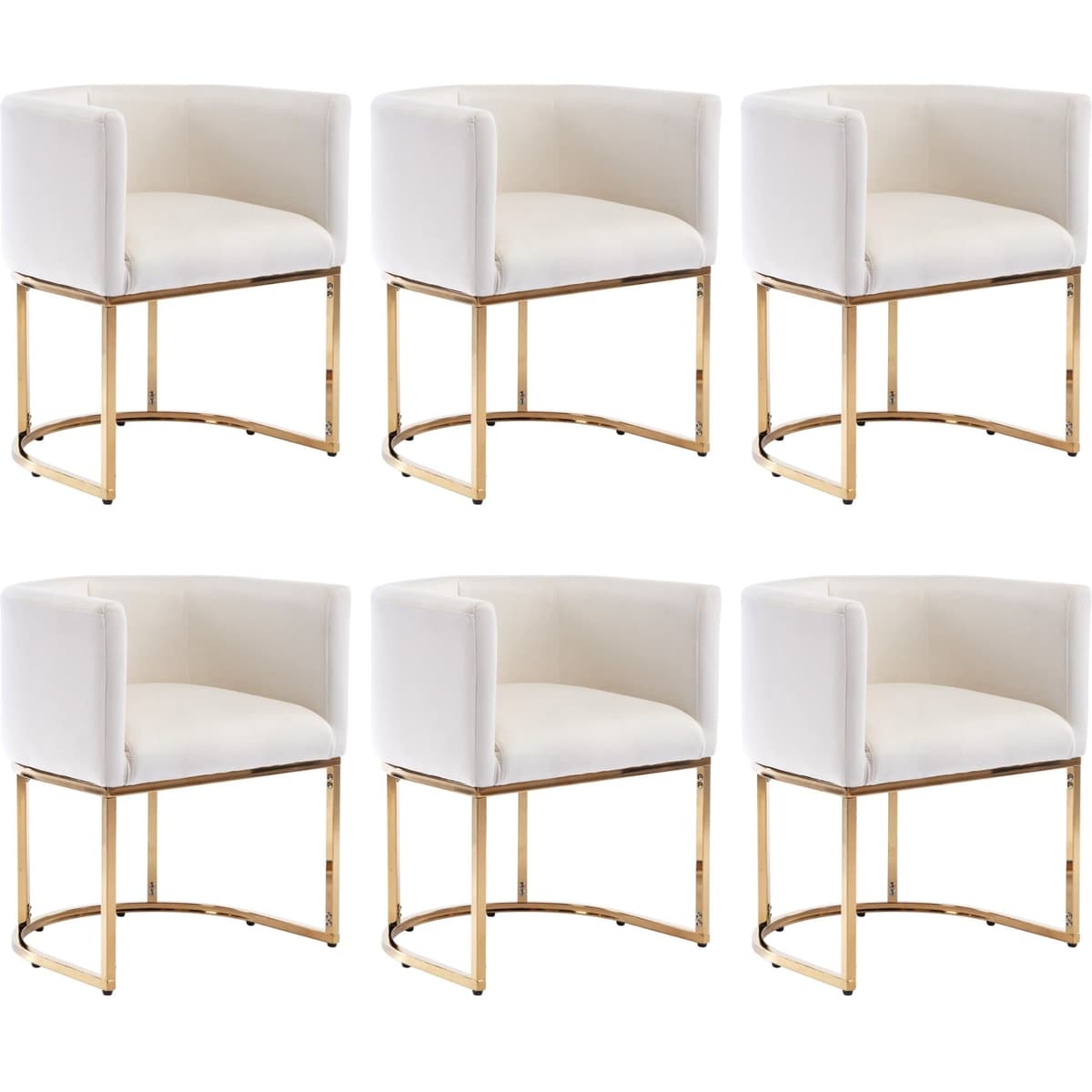 BESTANO Sillas de Comedor Terciopelo Juego de 6 Sillas de Brazo Modernas con Estructura Dorada, Tapizadas 18.5" Ancho, Beige