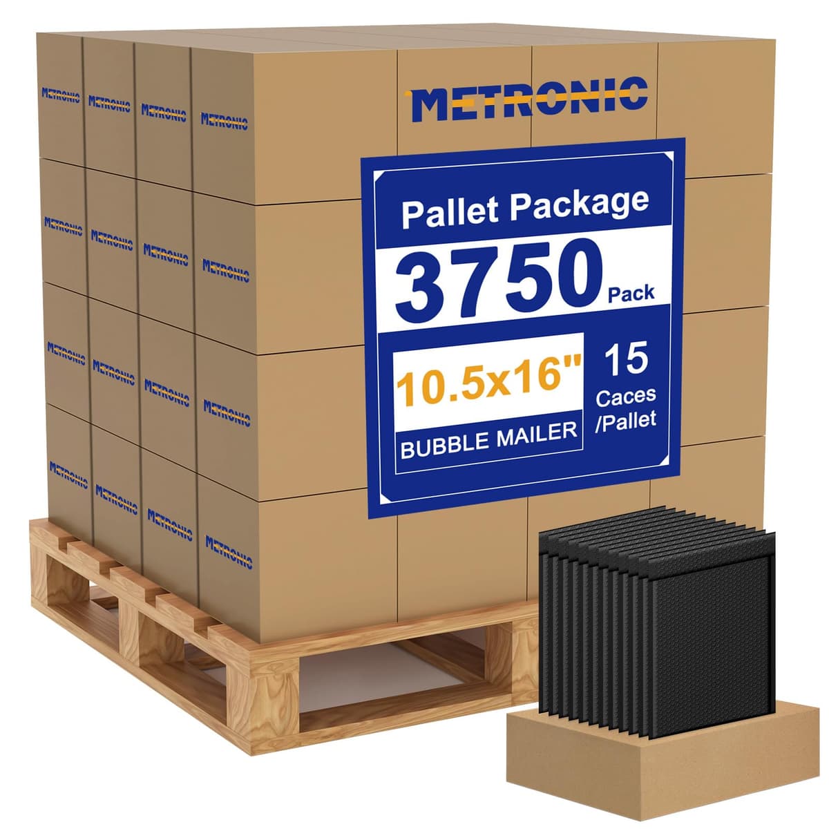 Metronic 3750 Pack Bubble Mailer 10.5x16 pulg Negro - 3750 sobres burbuja 10.5x15 pulg útiles