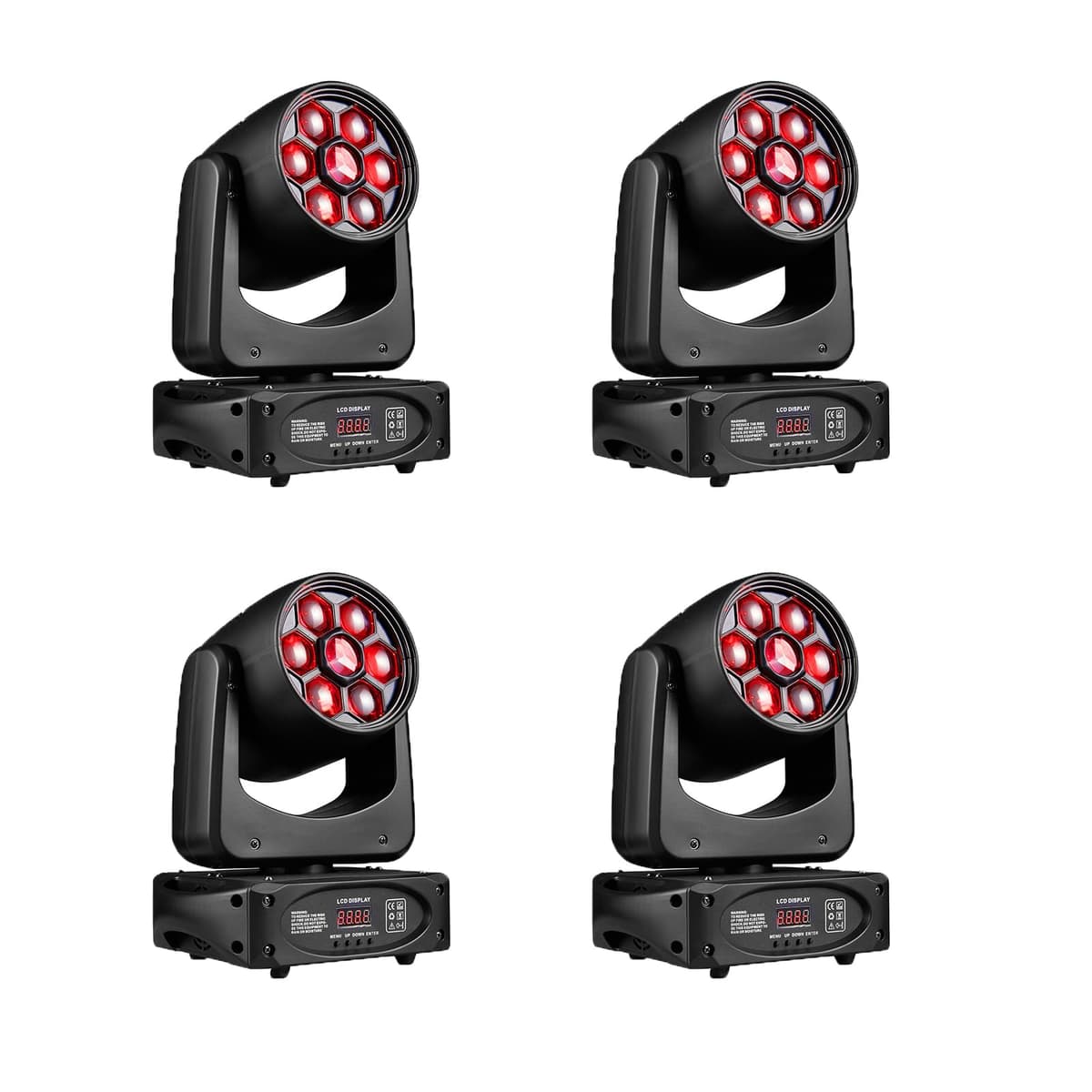 Wiwreenm Kit 4 luces moving head 150W RGBW con prismas, gobos, 15CH DMX512 y control sonido para DJ ZQ02358