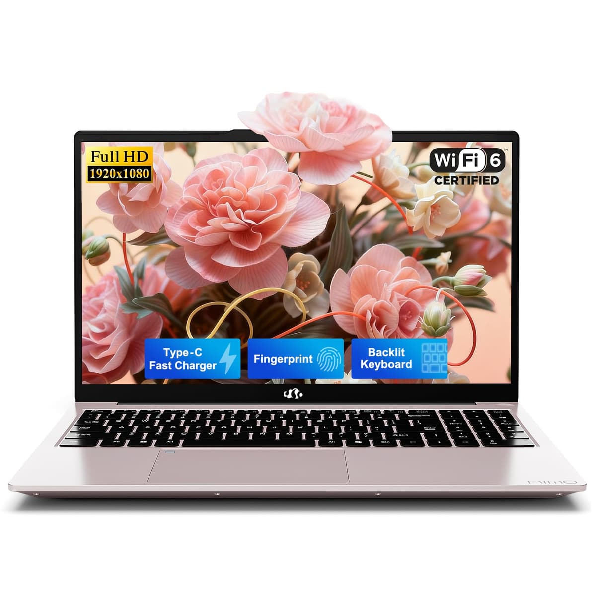 NIMO 15.6" FHD IPS Laptop Estudiantil, 16GB RAM 512GB SSD Intel N150 (Comparable a i3-10110U, 4 núcleos hasta 3.6GHz) con 2 Años de Garantía, Carga 65W Tipo-C, Lector de Huellas, Teclado Retroiluminado, Wi-Fi 6, BT5.2 NIMO N157
