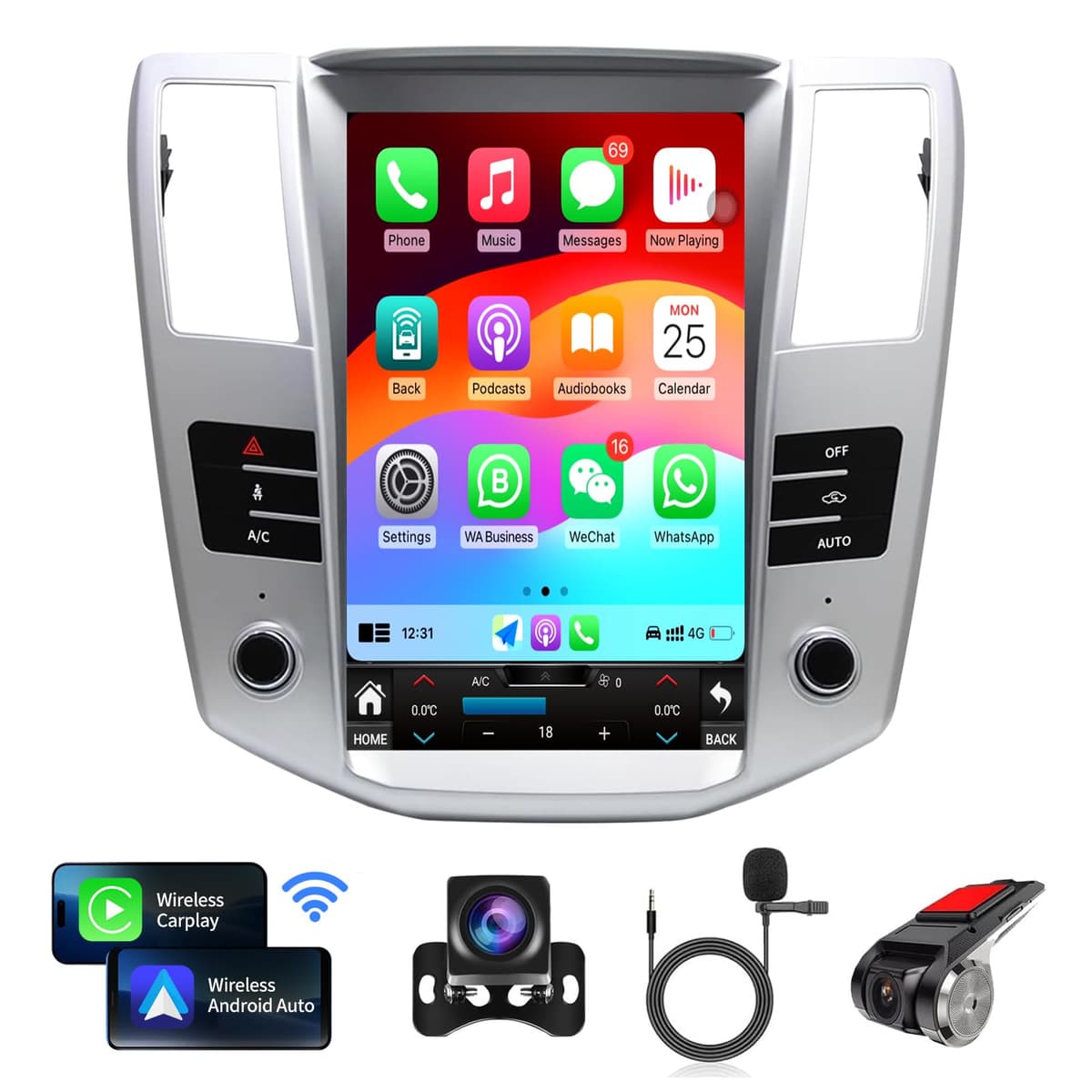 KiriNavi Car Radio Android 12.1" para Lexus RX 2004-2008 con CarPlay, Android Auto y DSP