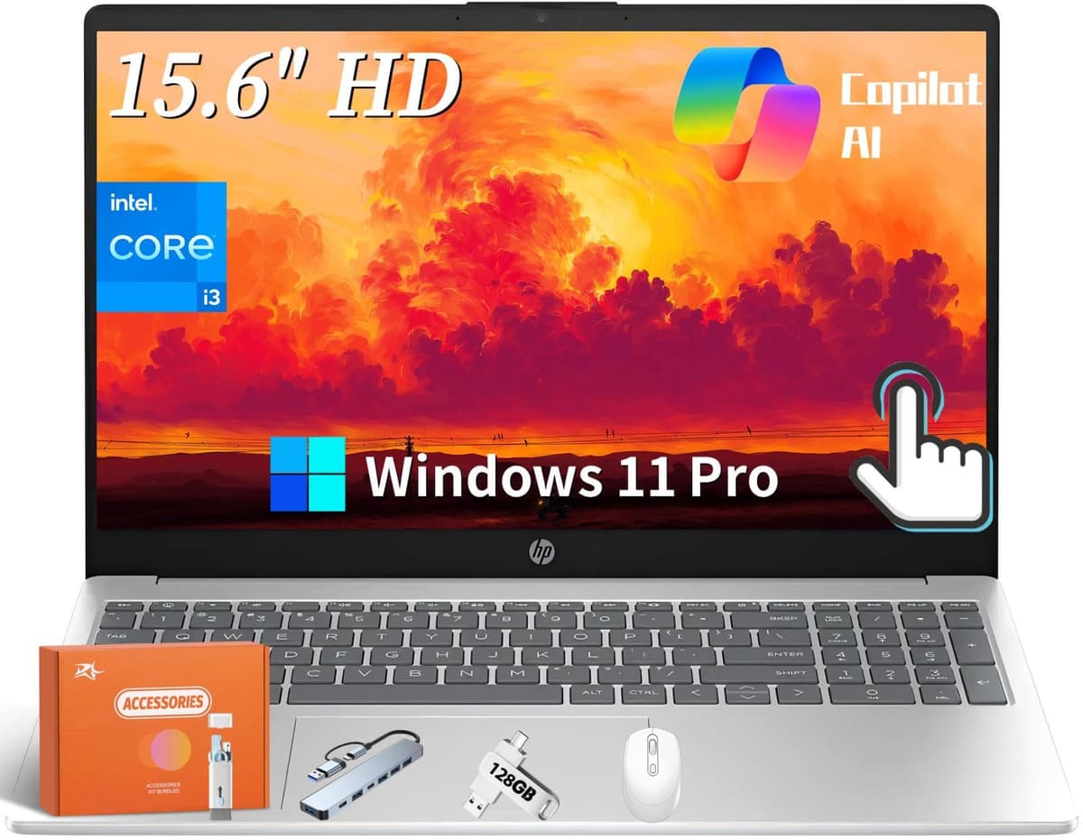 HP 15.6" Notebook con Pantalla Táctil Intel i3-1215U 64GB RAM 1TB SSD Windows 11 Pro Accesorios 15-fd0023dx/A9HM6UA#ABA