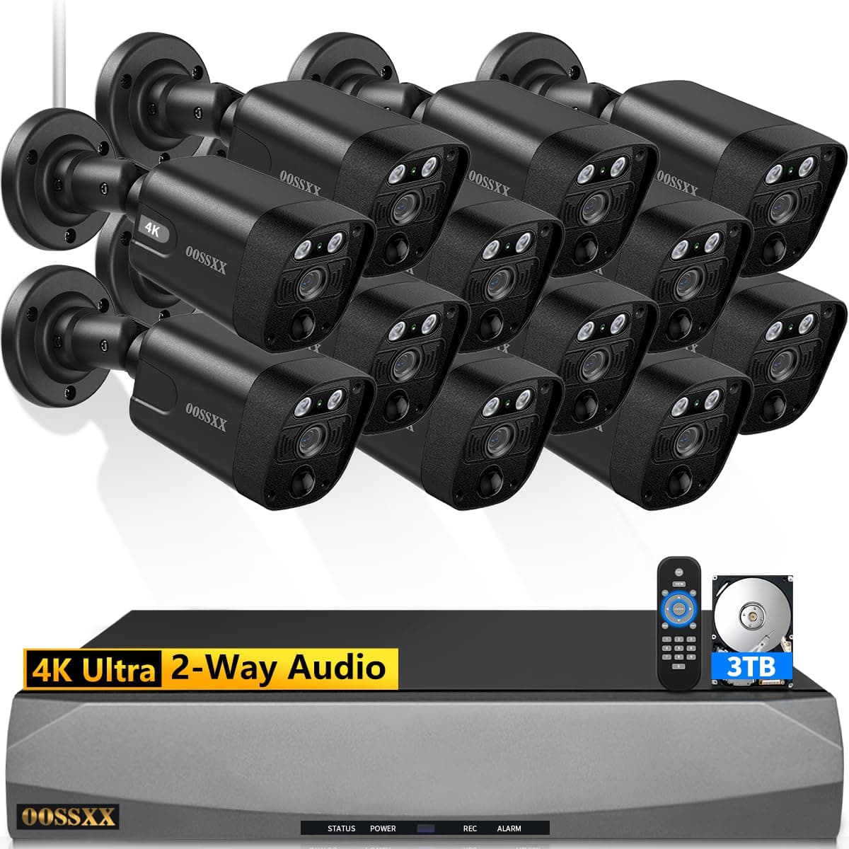OOSSXX Cámara de seguridad exterior con cable 4K/8.0 megapíxeles y ángulo ultra gran angular de 130°, audio bidireccional y PoE (sistema de cámaras IP para videovigilancia) 130° Ultra Wide-Angle