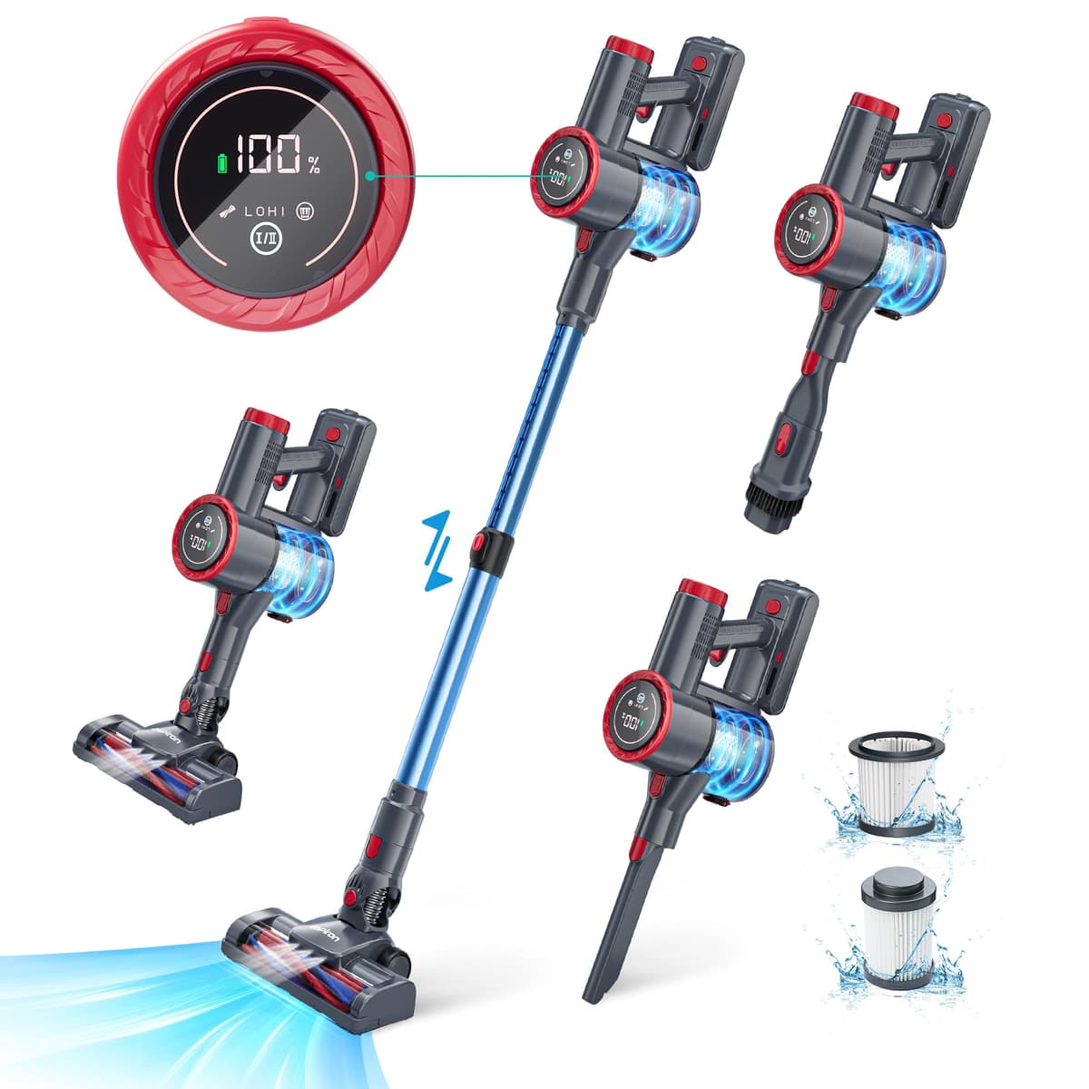 Aspiron Aspiradora inalámbrica - succión potente con pantalla LED táctil y luz frontal AS-CA028