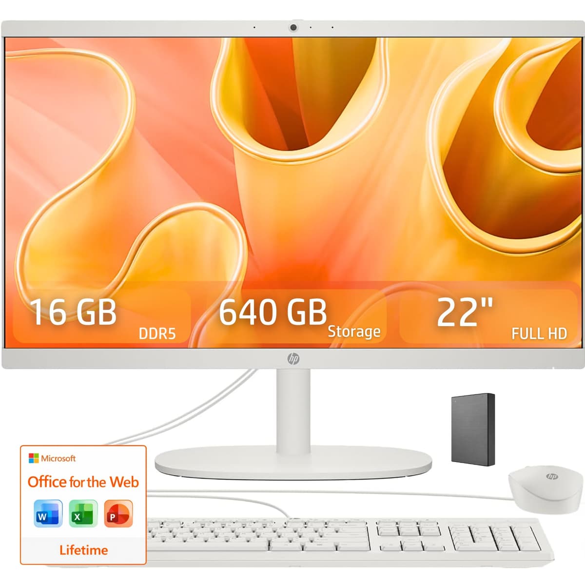 HP All-in-One de 22" FHD • 16GB DDR5 RAM • 512GB Externo y 128GB UFS • Nueva Versión para Eficiencia Diaria • Último Intel de 13.ª Gen Quad-Core • Office 365 para la Web AIO22