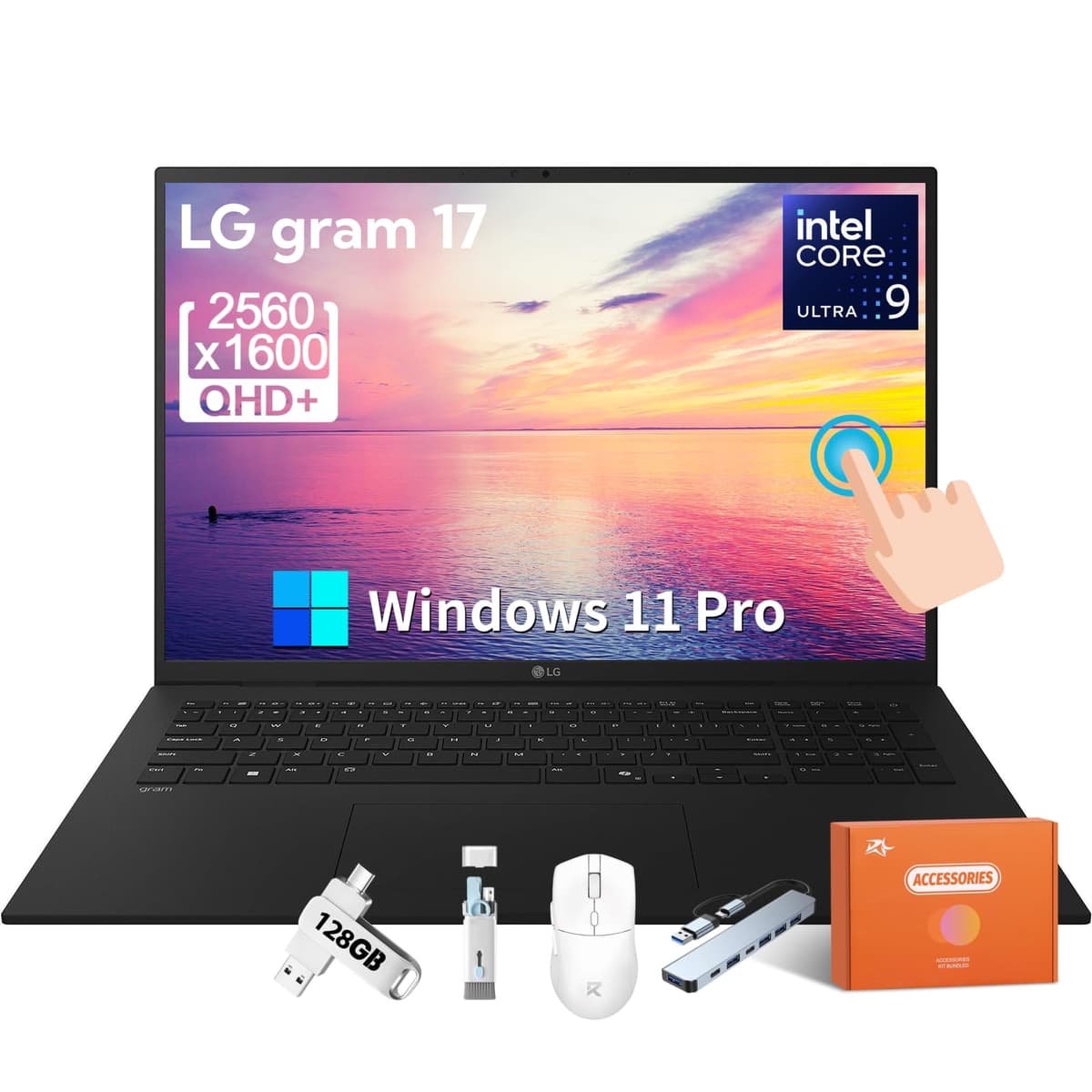 LG Gram 17" Pantalla Táctil Ultraliviano 2025, PC Copilot+, Intel Core Ultra 9 288V, 17" QHD+ Táctil, 32 GB LPDDR5X, 2 TB SSD, Wi-Fi 7, Teclado Retroiluminado, Windows 11 Pro, Accesorios 17Z90TL-H.AUB8U3