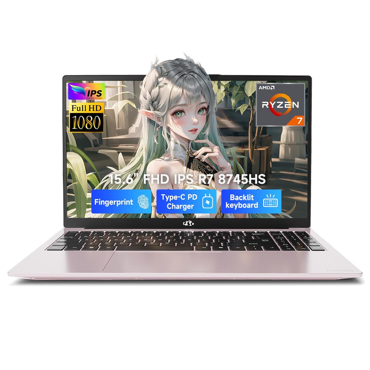NIMO Laptop para Juegos 15.6" IPS FHD, AMD Ryzen 7 8745HS 16GB DDR5 RAM 1TB SSD (8C/16H, hasta 4.9GHz) Gráficos Radeon 780M Computadora de Negocios con USB-C 100W Teclado Retroiluminado, Huella Dactilar USB-C 4.0 ARN79