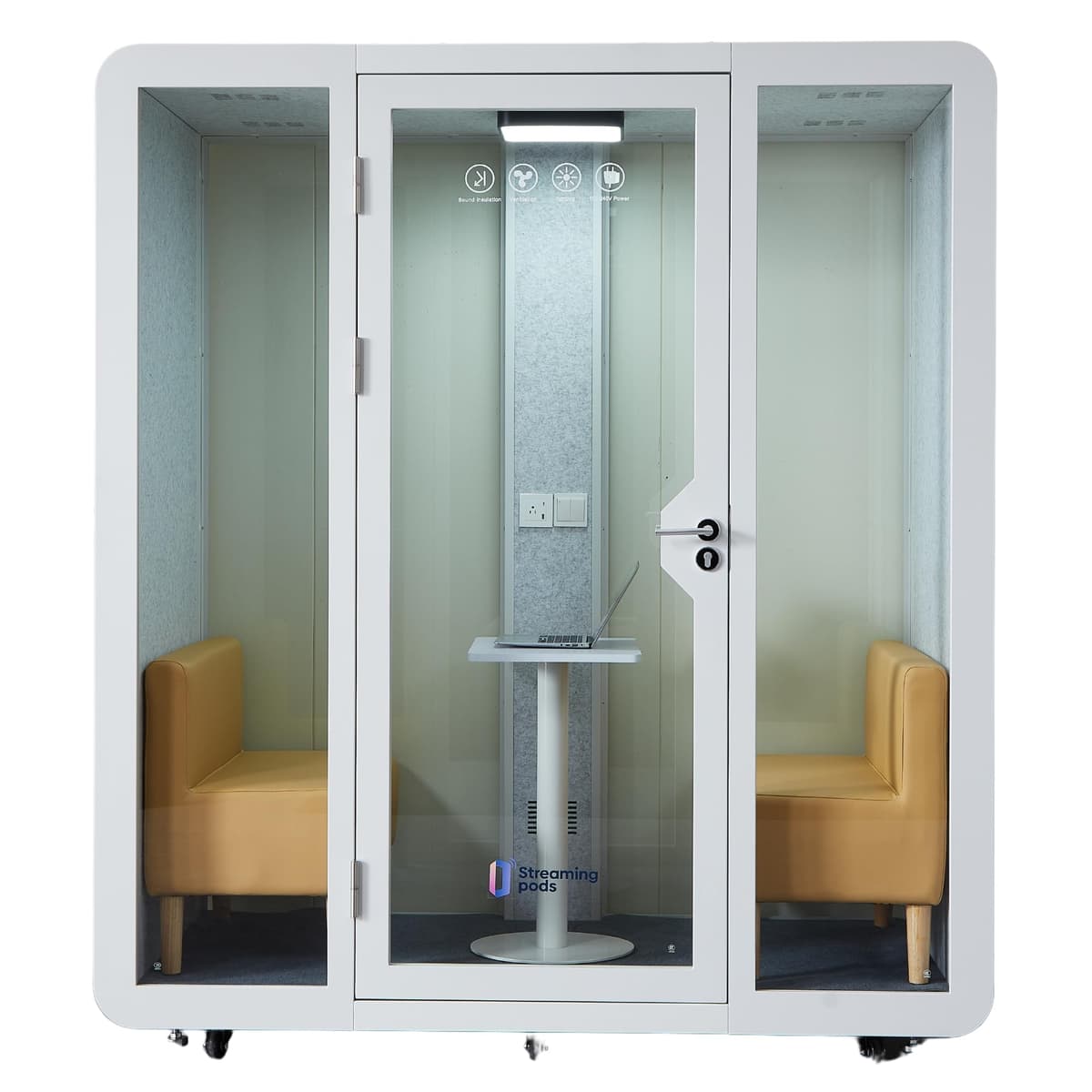 GEARONIC Cabina Office Pod Móvil Aislante para 2 Personas con Iluminación LED y Ventilación SR10003-2POD-WHT-NEW
