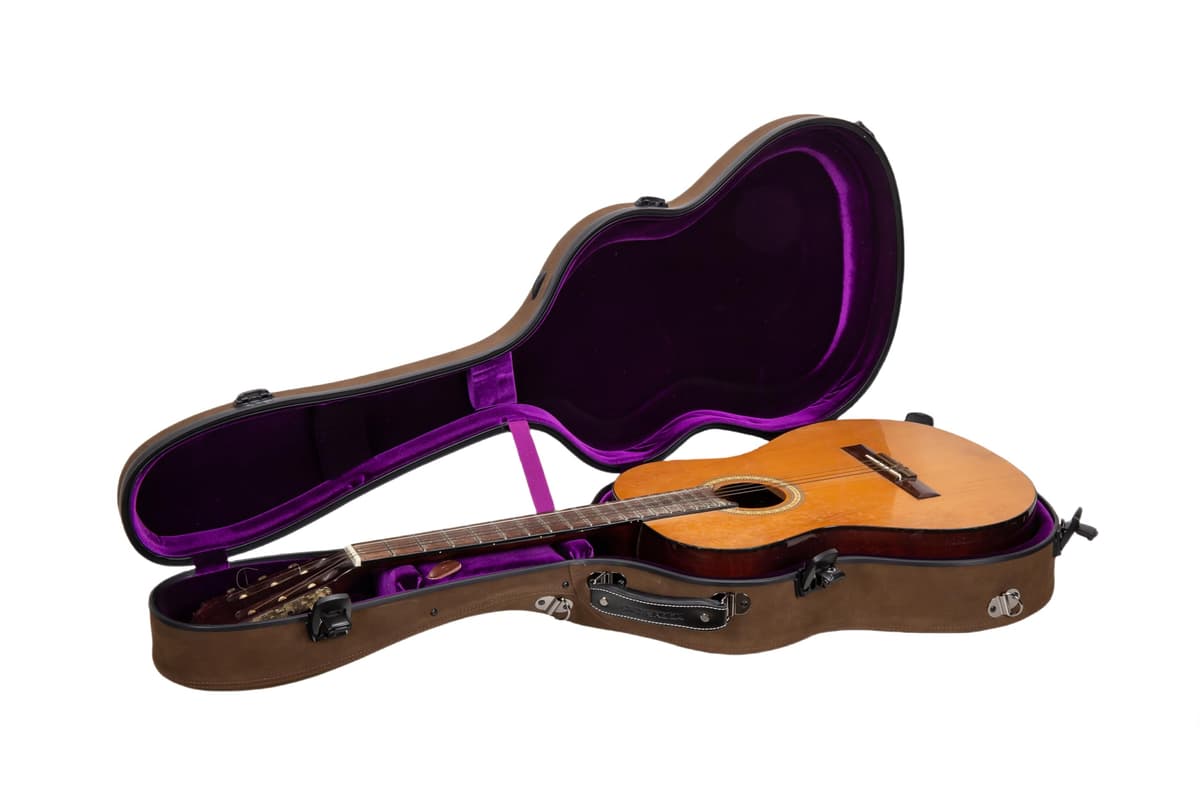 Crossrock Estuche Hardshell para Guitarra Clásica 4/4 Vintage Marrón con Cerradura TSA, Higrómetro y Mochila CRF5030CBRL