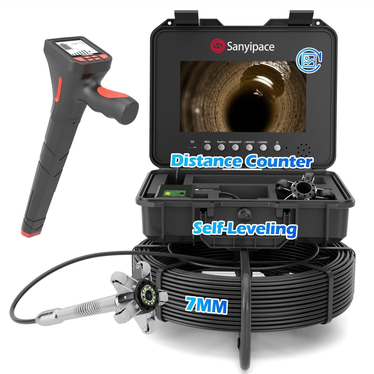 Sanyipace cámara de inspección 50 m / 165 ft con localizador 512Hz y pantalla 10.1" S840DSRTMS68-50M