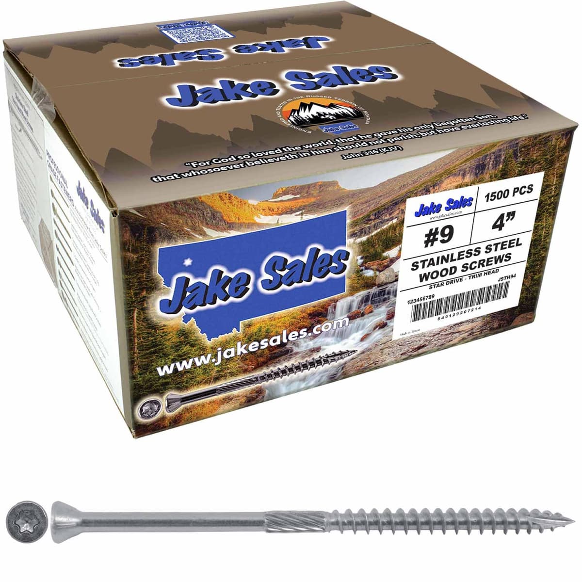 Jake Sales #9 x 4 Silver Star Tornillo de cabeza trim de acero inoxidable Torx/Star - Caja completa (≈1500) 9-4-STAINLESS-STEEL-WOOD-SCREWS-STH-F