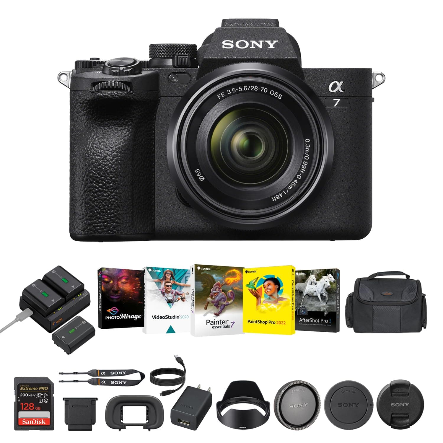 Sony a7 IV Cámara sin Espejo con 28-70mm | Cámara Digital Híbrida Rápida con Baterías y Kit de Cargador Dual, Kit de Software Corel, Tarjeta de Memoria 128GB SDXC y Bolsa DSLR Grande - Paquete Esencial V110030RU000