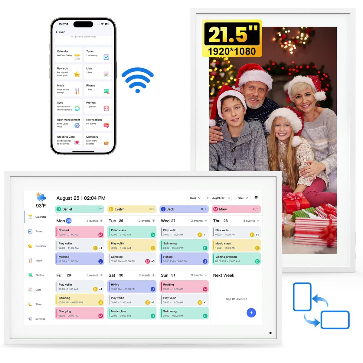 NEWYES Calendario digital interactivo 21.5" JT215M-H01 Smart Family Planner, pantalla táctil Full HD, montaje pared/escritorio (blanco)