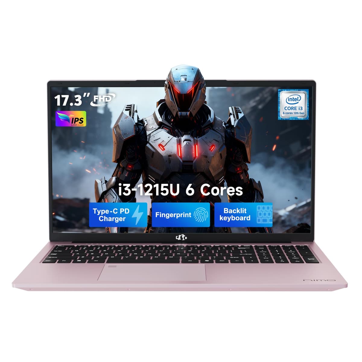 NIMO 17.3" IPS FHD Laptop, Intel 6 Núcleos I3-1215U 32GB RAM 2TB SSD (Beat R5 7520U, hasta 4.4GHz) Computadora para Estudiantes con Carga 65W Tipo C Teclado Retroiluminado Lector de Huellas Wi-Fi 6, para Hogar y Negocios NIMO N171