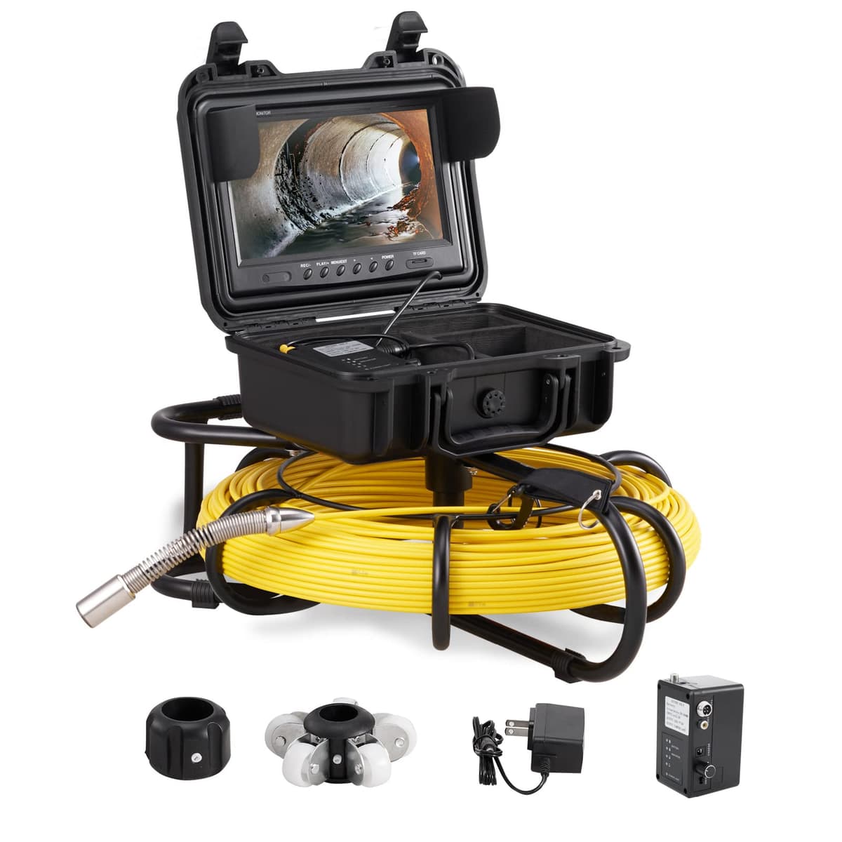 VEVOR Cámara de inspección de cañerías 300 ft / 91.5 m, pantalla 9 pulgadas, DVR, IP68, 12 LEDs, incluye SD 16GB 300 ft Sewer Camera