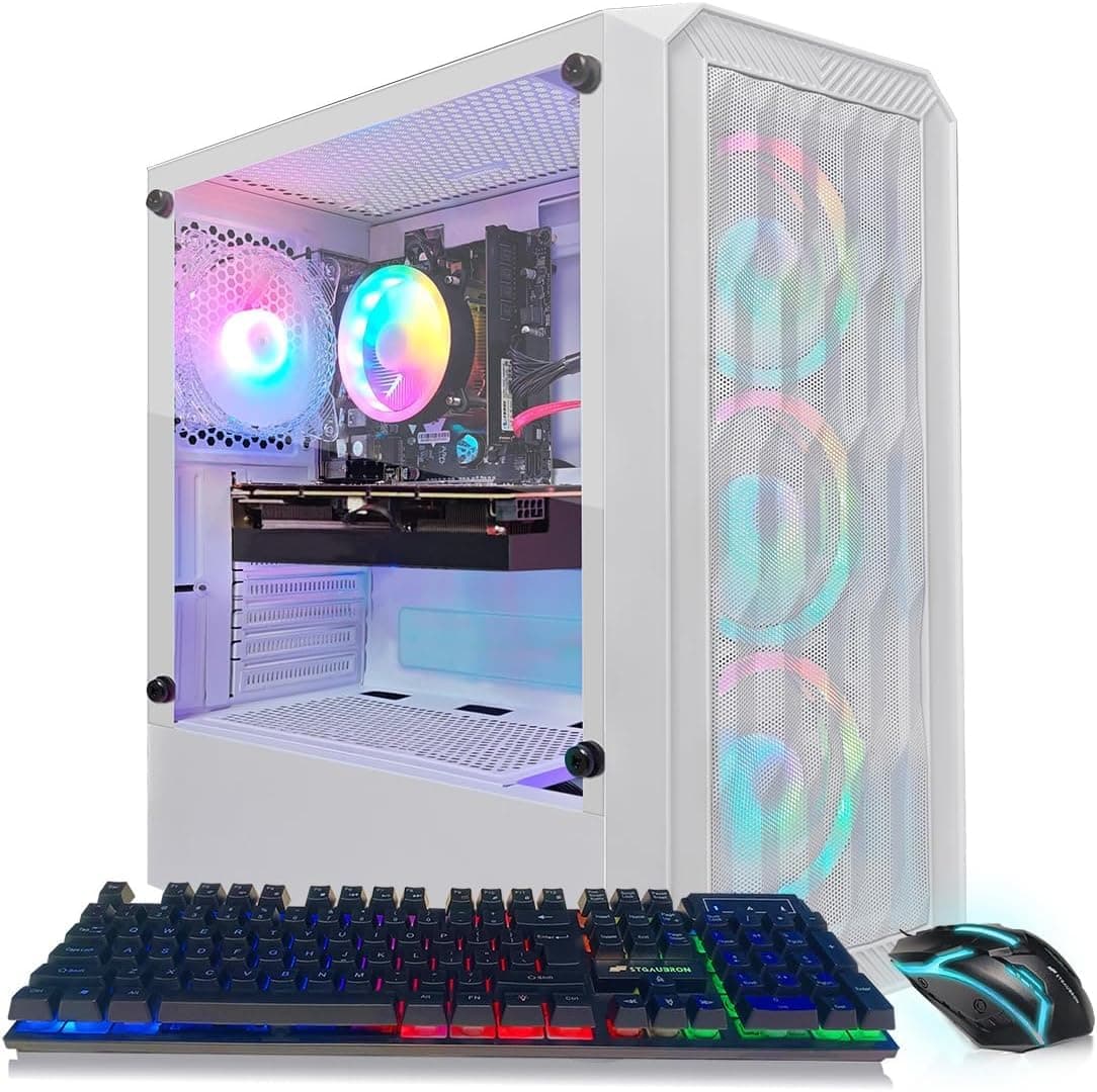 Computadora de Escritorio Gaming STGAubron, Intel Core i5-9400F hasta 4.3GHz, Radeon RX 590 8GB, 16GB DDR4, SSD 1TB, WiFi 6, BT 5.2, 6 ventiladores RGB, Windows 11 Home, Blanco ABR1324