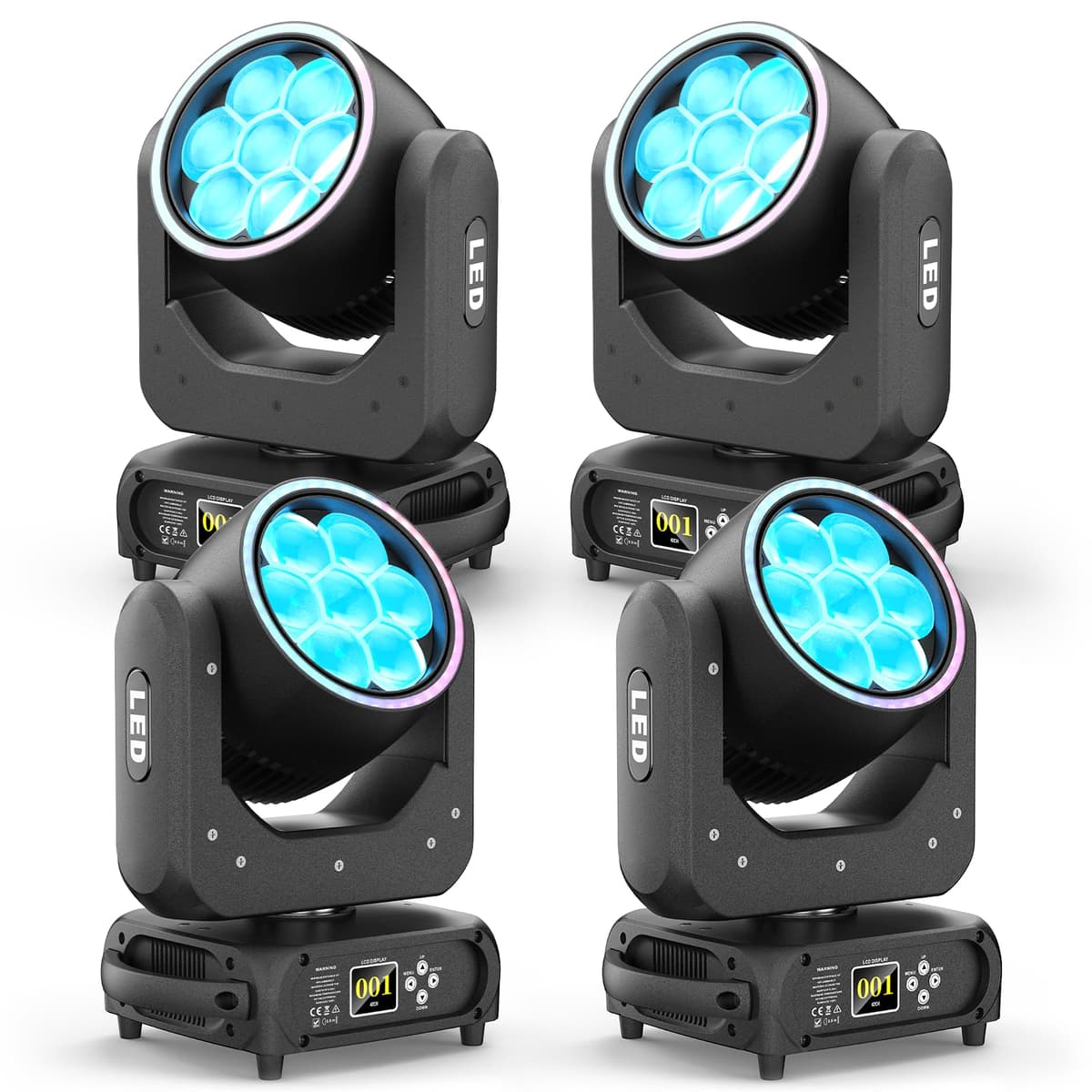 GdjRttk 4PCS Moving Head 7x40W LED RGBW Bee Eye con Zoom, DMX y Sonido, Efectos Vortex 2111X4