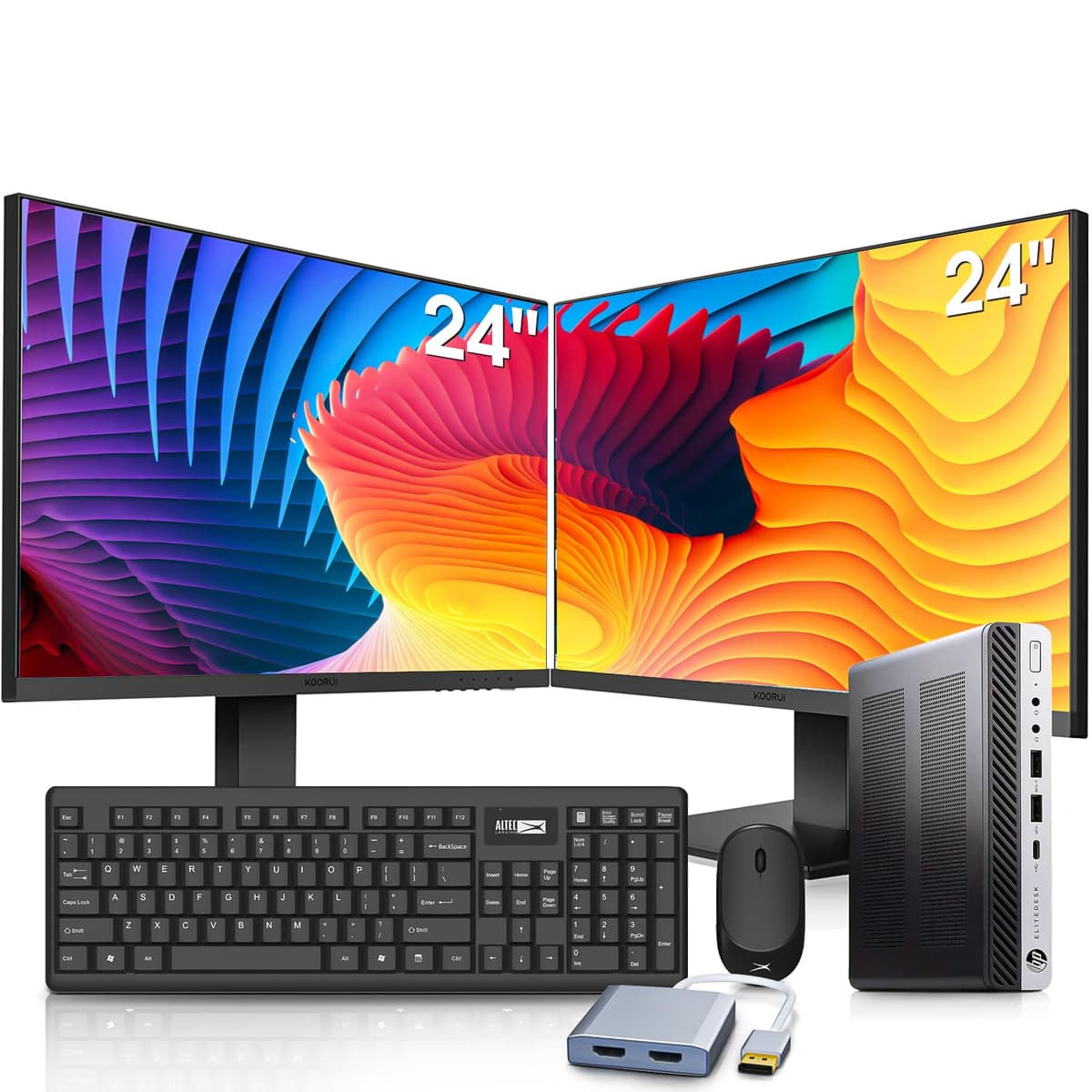 HP EliteDesk 800 G3 Mini con doble monitor 24" - i7-6700, 32GB, NVMe 1TB (Reacondicionado)