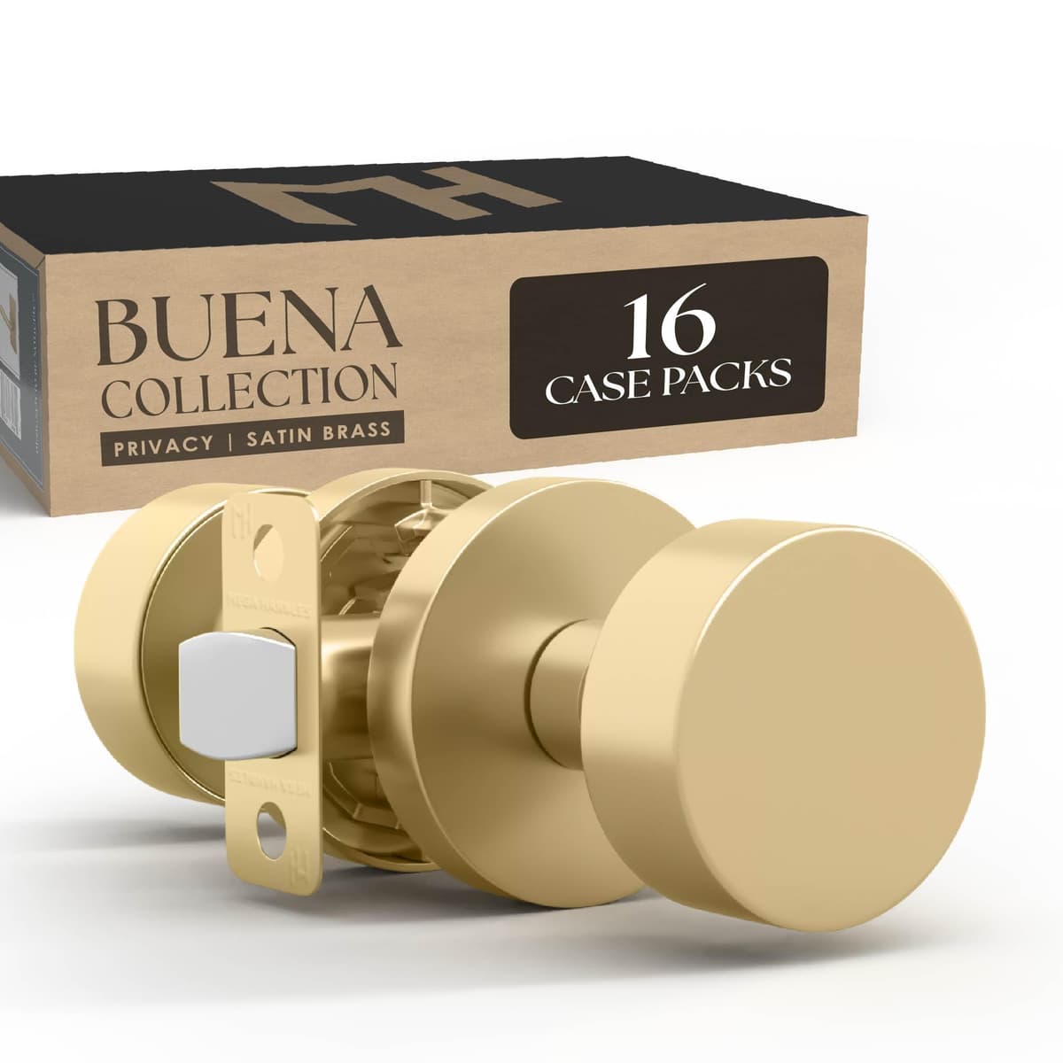 Mega Handles Laura Perilla de Privacidad en Satin Brass - Paquete de 12 12CASE-LAURA-PR-SB-1