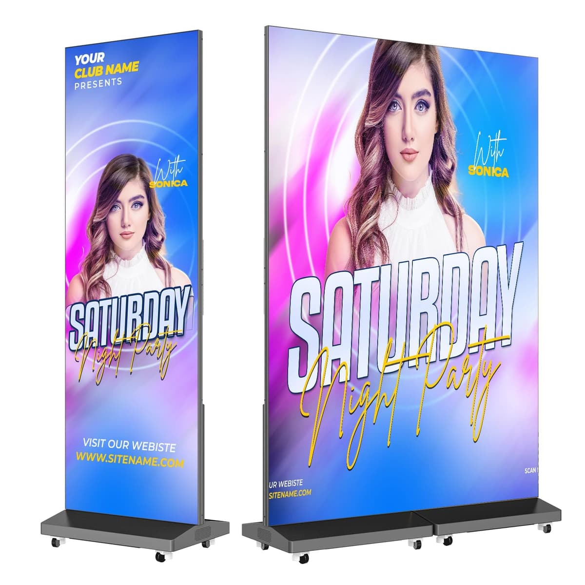 QIXZOCV MWE P1.86 Pantalla LED Spliceable Póster Plegable 80" con Flight Case y Sistema de Publicación LED Poster-2 pc-Black