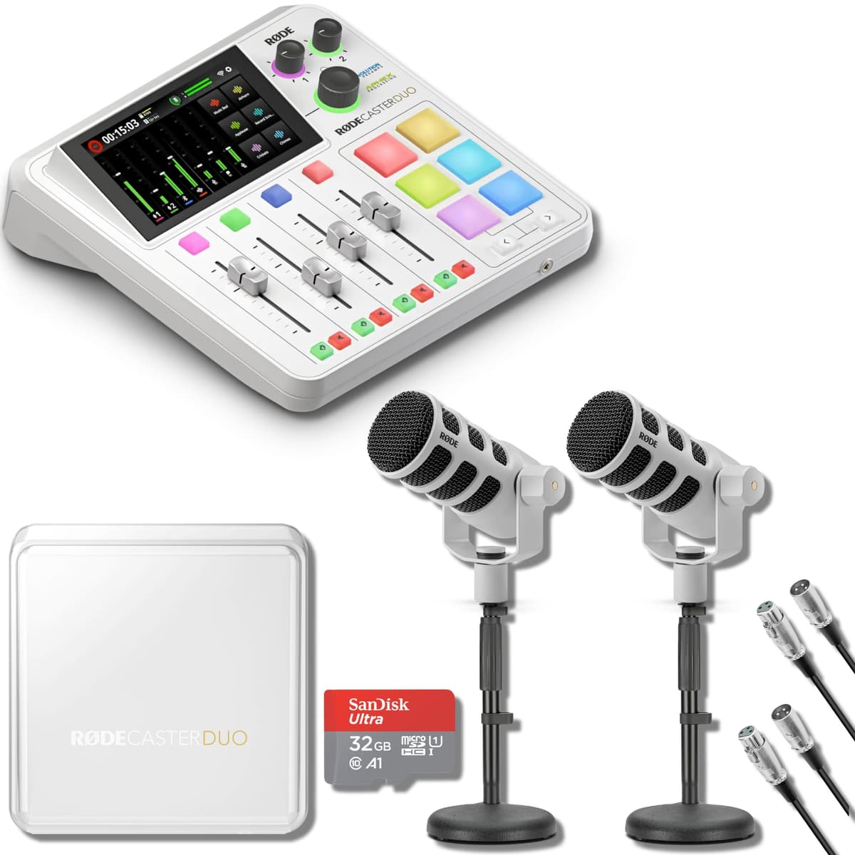 StreamEye RODECaster Duo Streaming Mixer (White) + 2 Podmic + Accesorios Duo White (with Podmic Pair)