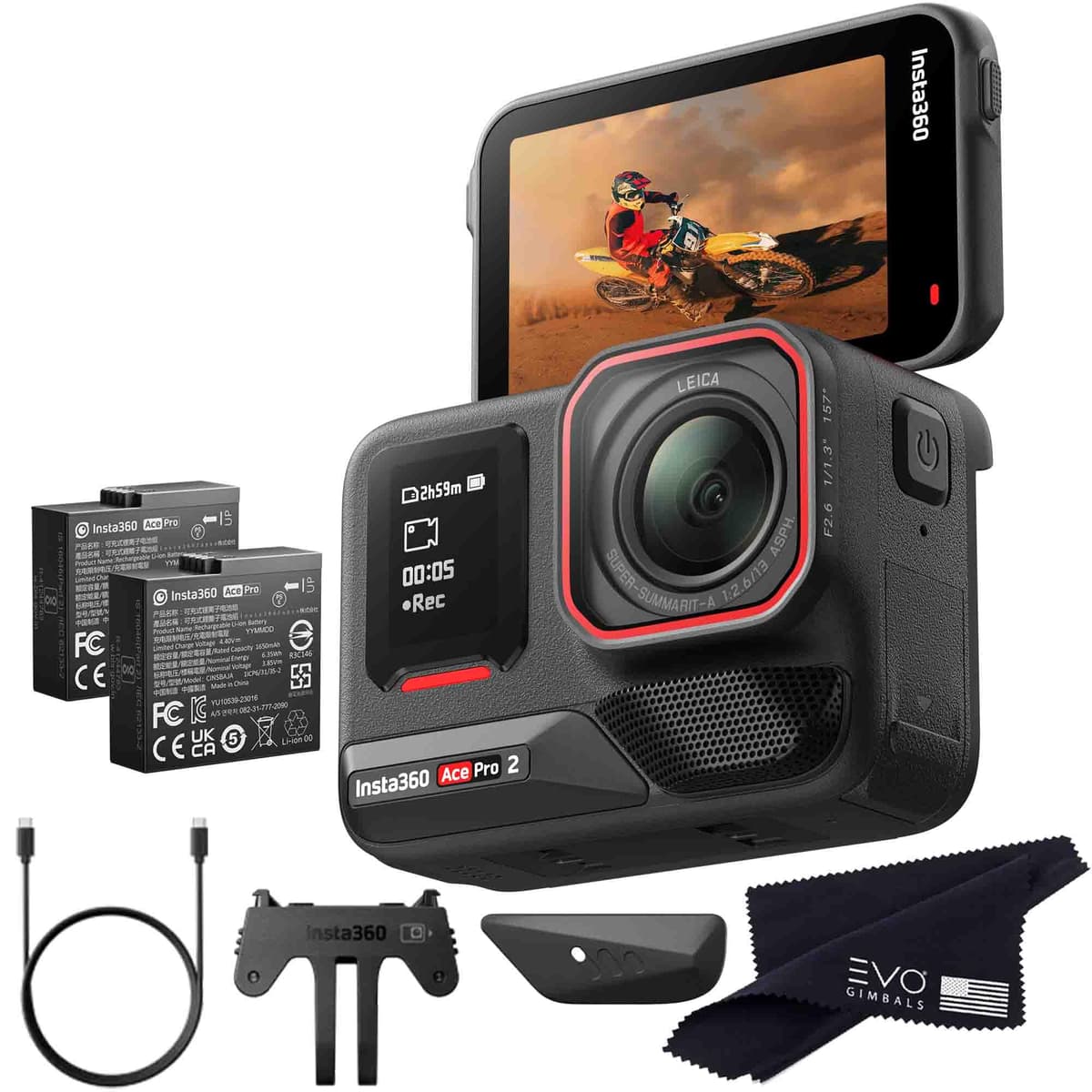Insta360 Ace Pro 2 - Cámara de acción 8K resistente al agua co-diseñada con Leica, sensor 1/1.3", pantalla flip 2.5" CINSBBGA
