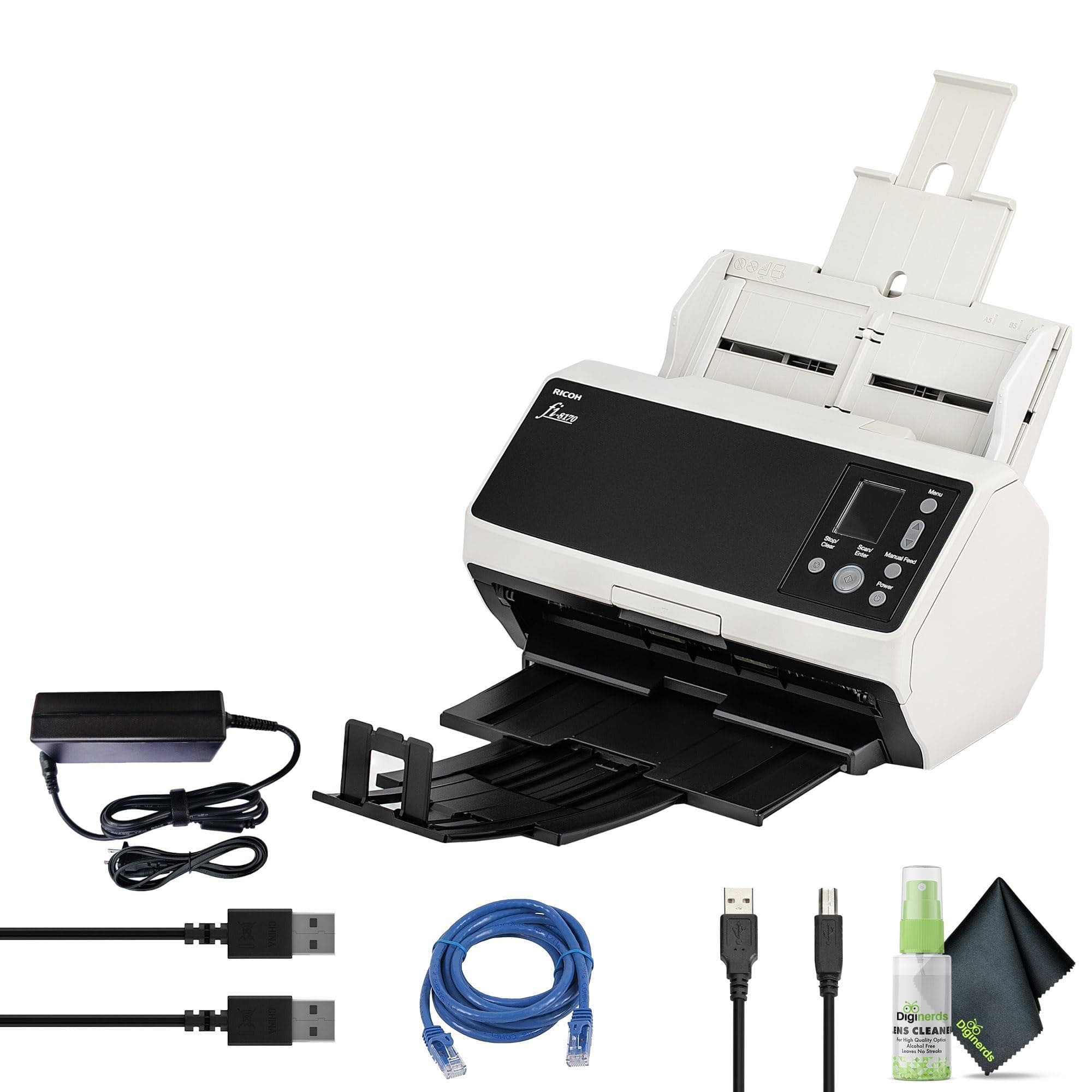 Ricoh fi-8170 Professional High Speed Color Duplex Document Scanner (PA03810-B055) + USB Printer Cable + Network Cable PA03810-B055_EDI6_1