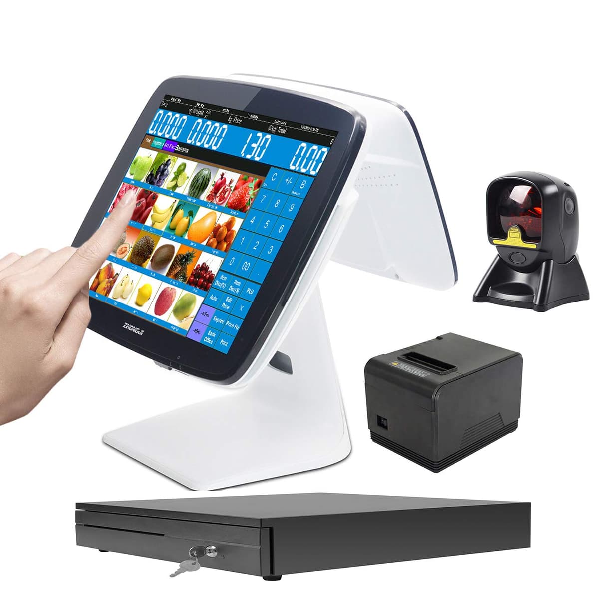 ZHONGJI Caja Registradora POS Táctil Win10 Doble Pantalla SET06 con Scanner Omnidireccional ZHONGJI-NEWS-A3D-BUN06